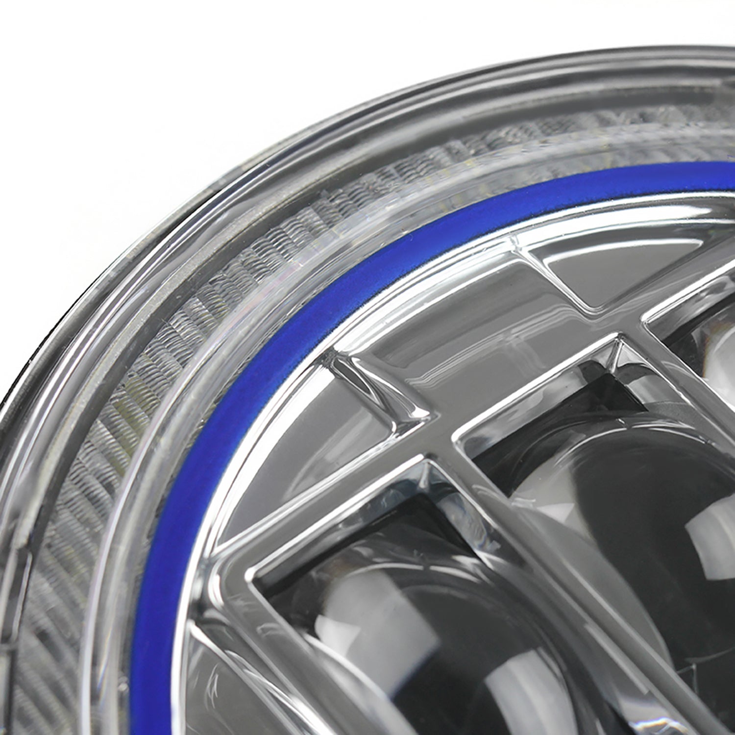 Universal 7" Round Cree LED Blue Rim Halo Projector Headlight - 1PC Chrome/Clear