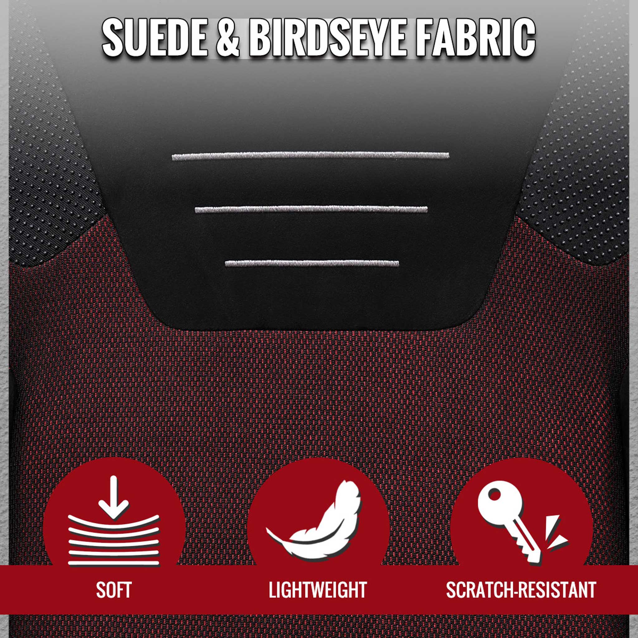 Universal Racing Seat Black Suede And Red Eye Mesh Cloth With Double Red Stitch