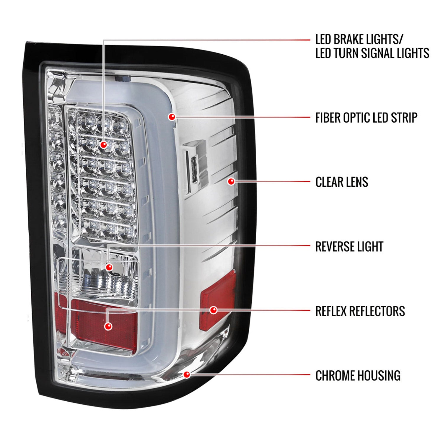 2014-2018 GMC Sierra 1500/2500HD/3500HD LED Tail Lights Chrome/Clear Lens