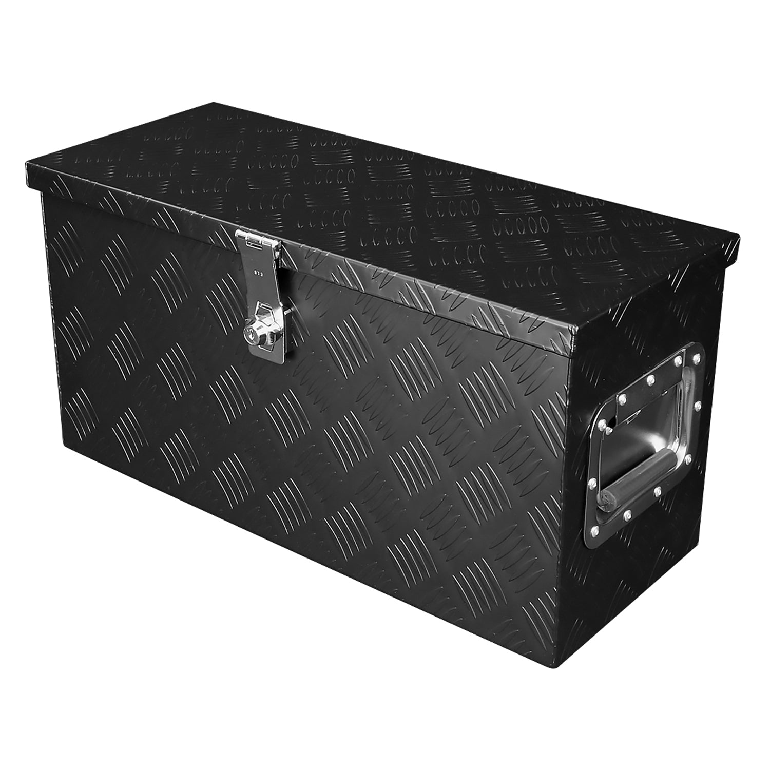 Universal 24" Heavy Duty Black Aluminum Tool Box w/ Side Handles Lock & Keys