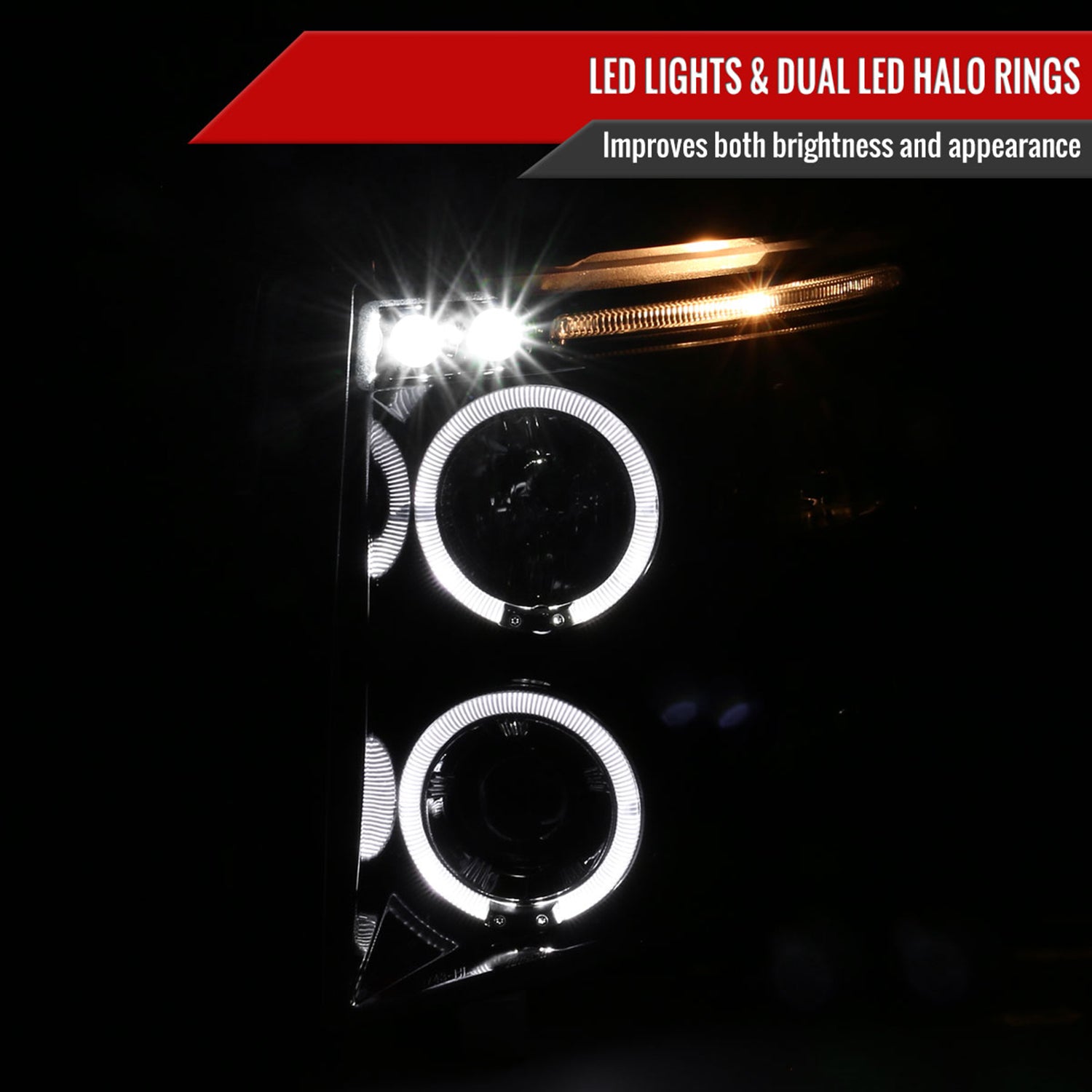 2007-2013 Chevy Silverado 1500 2500HD 3500HD Dual Halo Headlights Jet Black