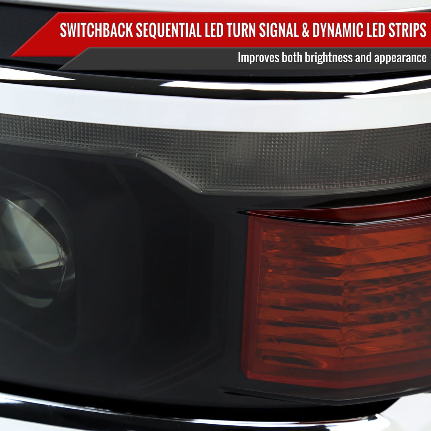 2014-2015 Chevy Silverado 1500 LED Bar Projector Headlights Smoke/Chrome Trim