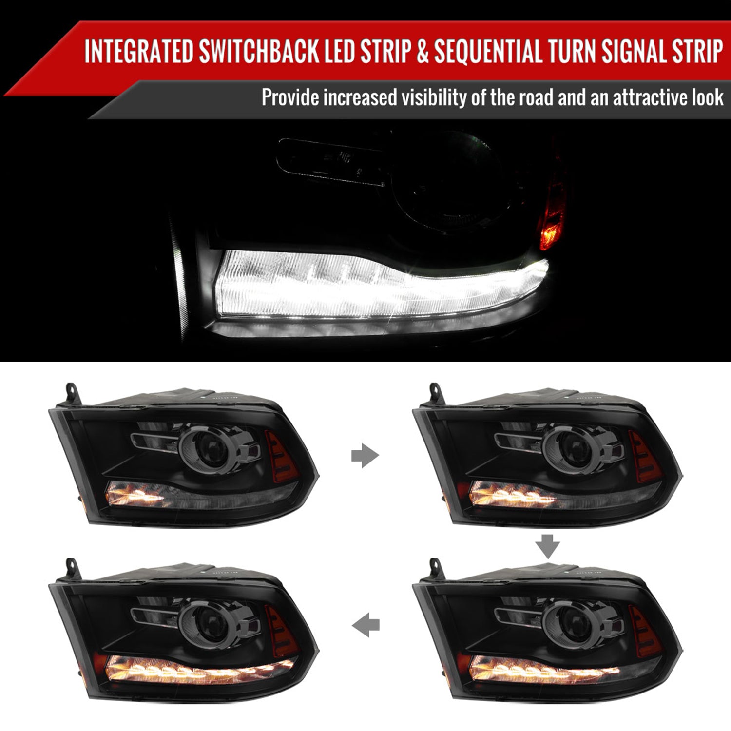 2009-2018 Dodge RAM 1500 / RAM 2500 3500 LED Bar Headlights Smoke