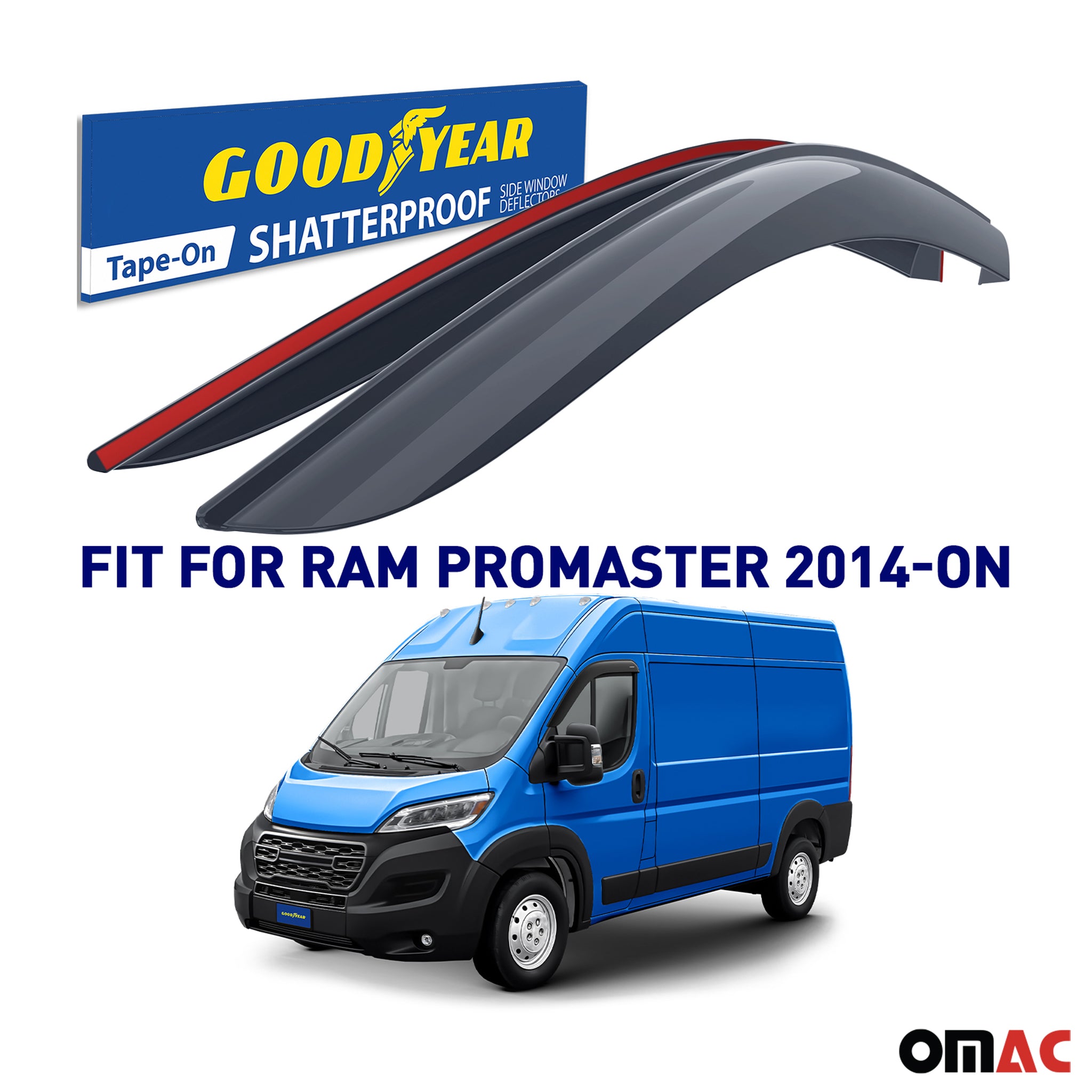 Goodyear Wind Deflector for RAM ProMaster 1500 2500 3500 2014-2025 Tape-On Smoke