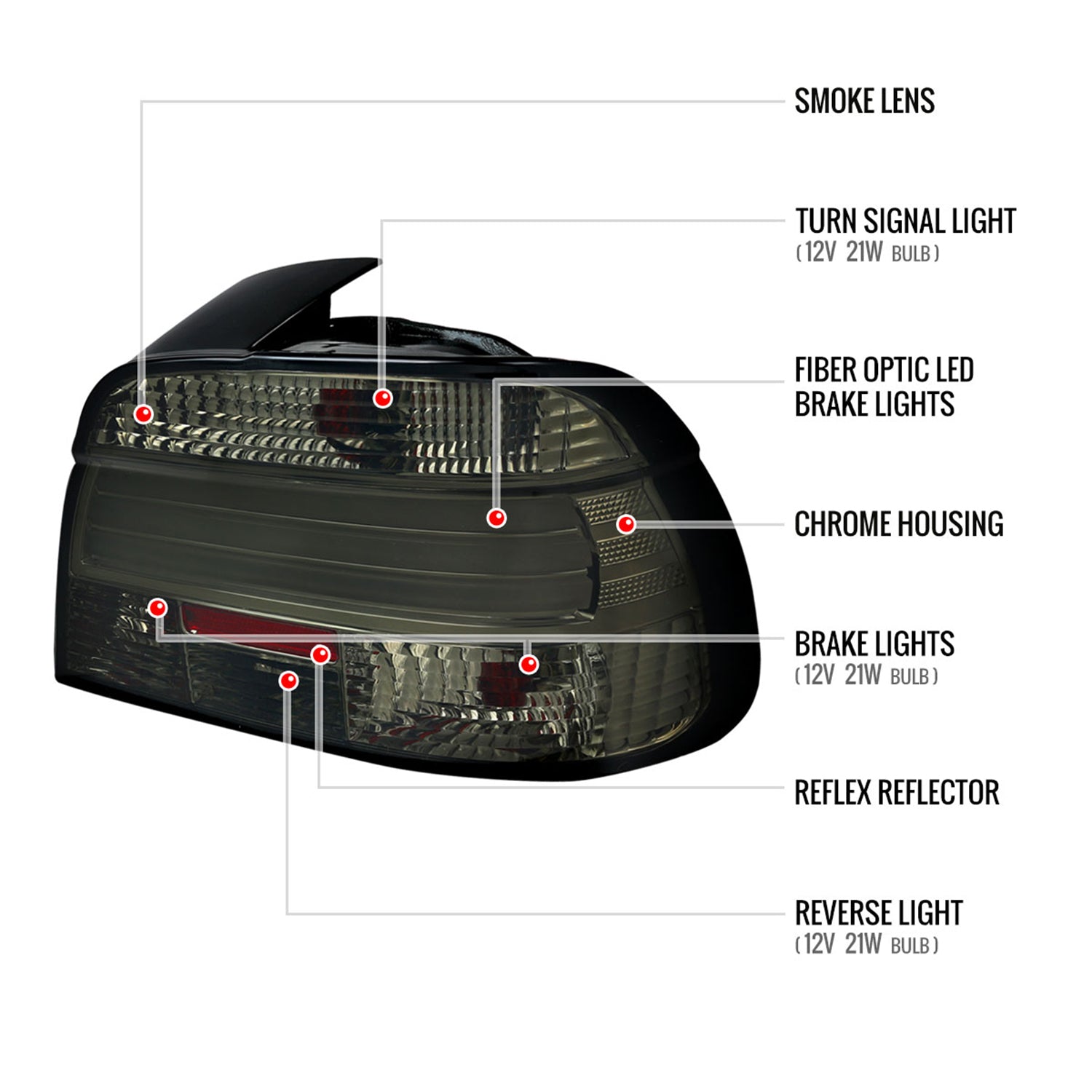 2001-2003 BMW E39 5 Series Sedan LED Tail Lights Chrome Housing/Smoke Lens