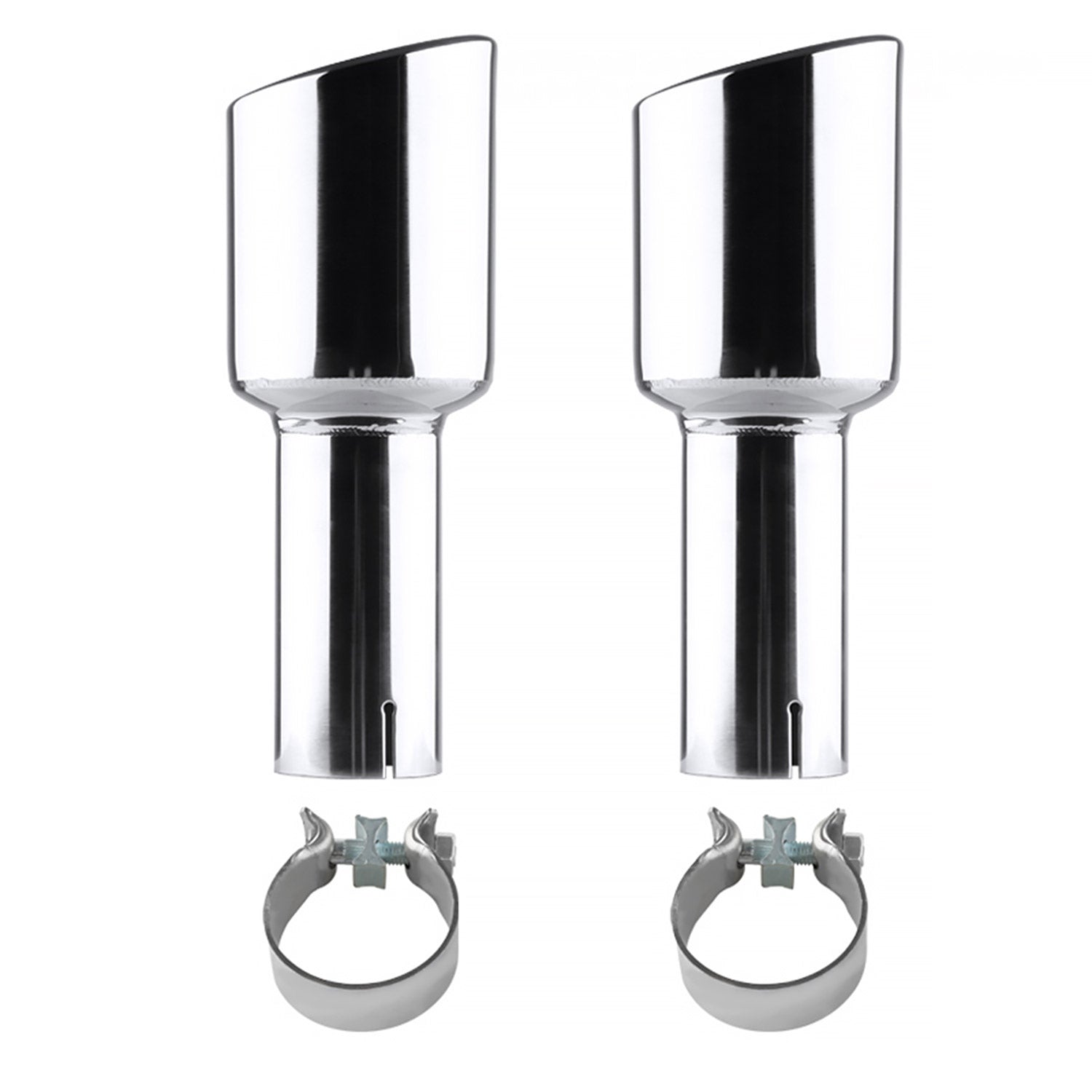 Universal 2.5" Inlet/4.125" Outlet Chrome S.Steel Angled Exhaust Tips - 2PC