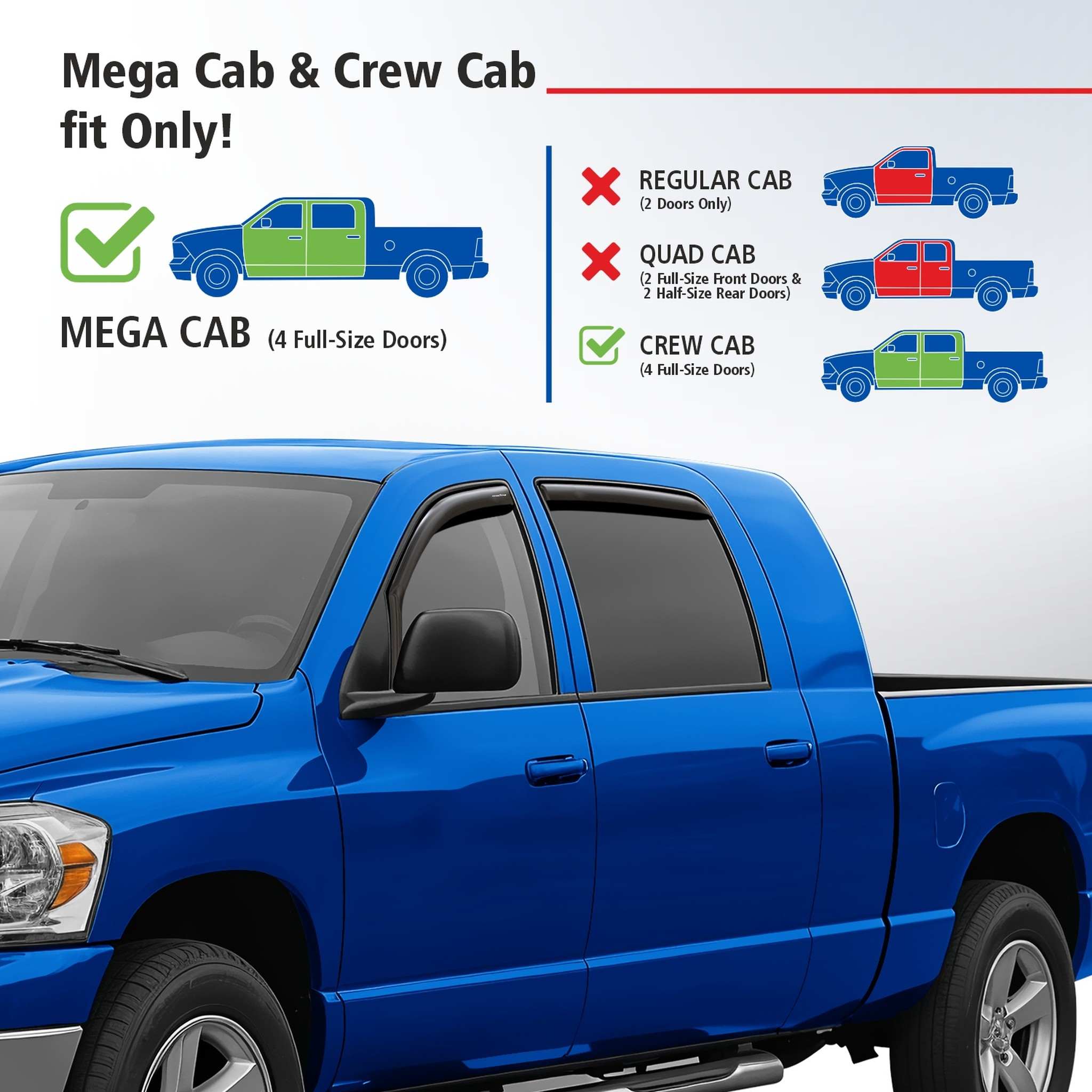 Goodyear Wind Deflectors for Dodge Ram 1500 2500 3500 2002-2009 Mega Cab Smoke