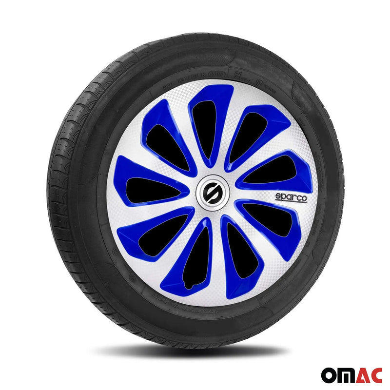 Sicilia Hub Caps Wheel Cover 14" Silver & Blue Carbon Full Set 4 pcs.