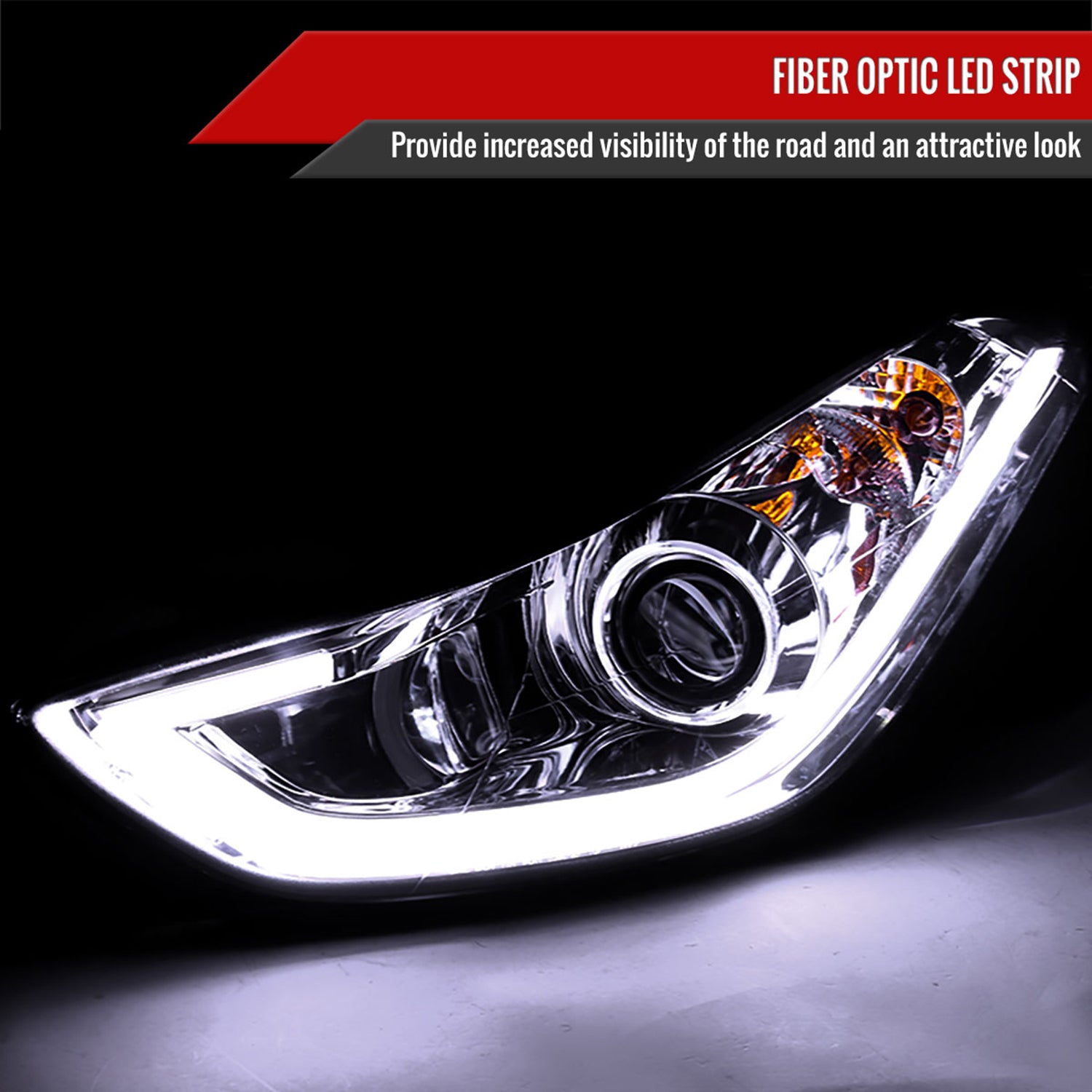 2011-2013 Hyundai Elantra LED Bar Projector Headlights Chrome/Clear Lens
