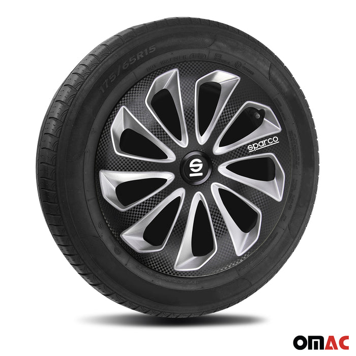 16" Sparco Sicilia Wheel Covers Hubcaps Black Silver 4 Pcs