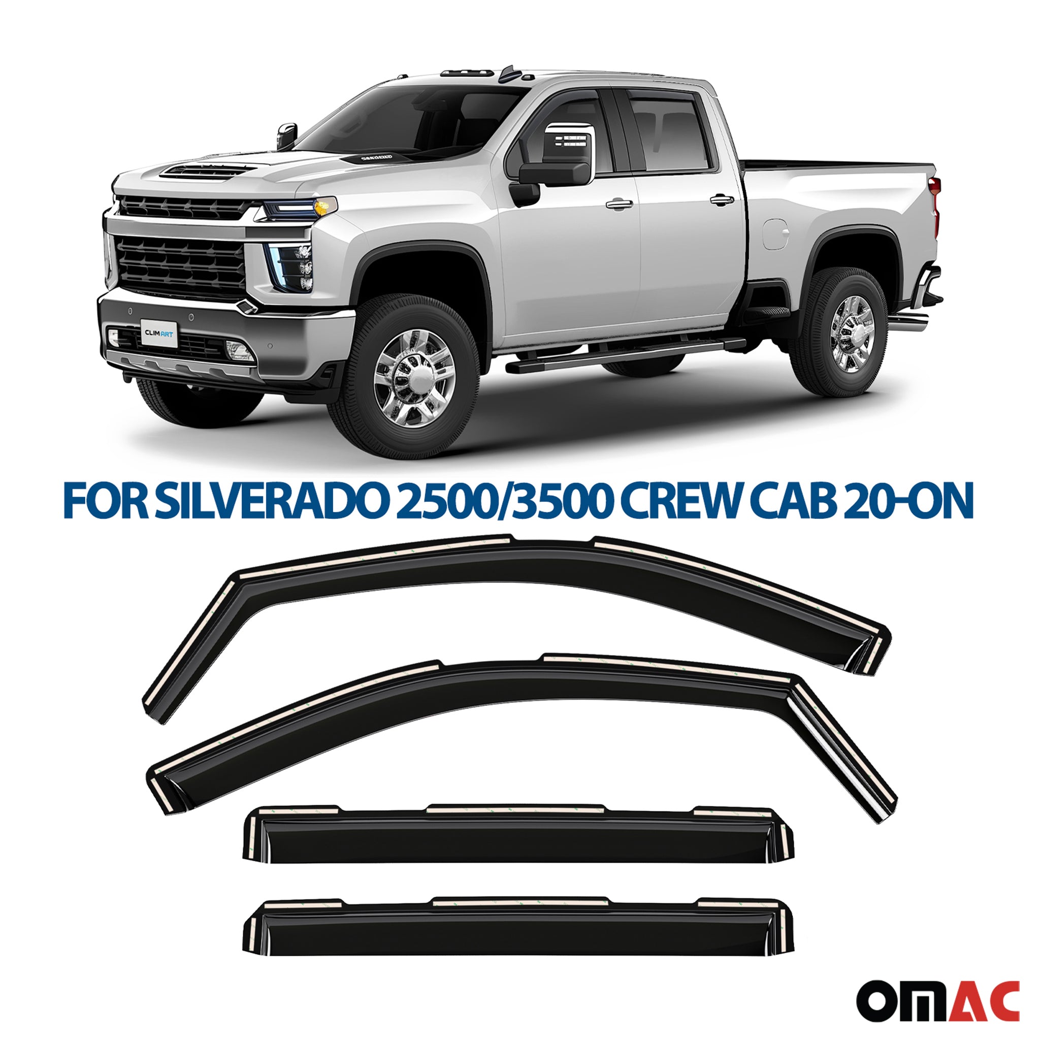 Clim Art Wind Deflectors for Chevrolet Silverado 2500HD 2020-2025 Crew Cab 4 Pcs