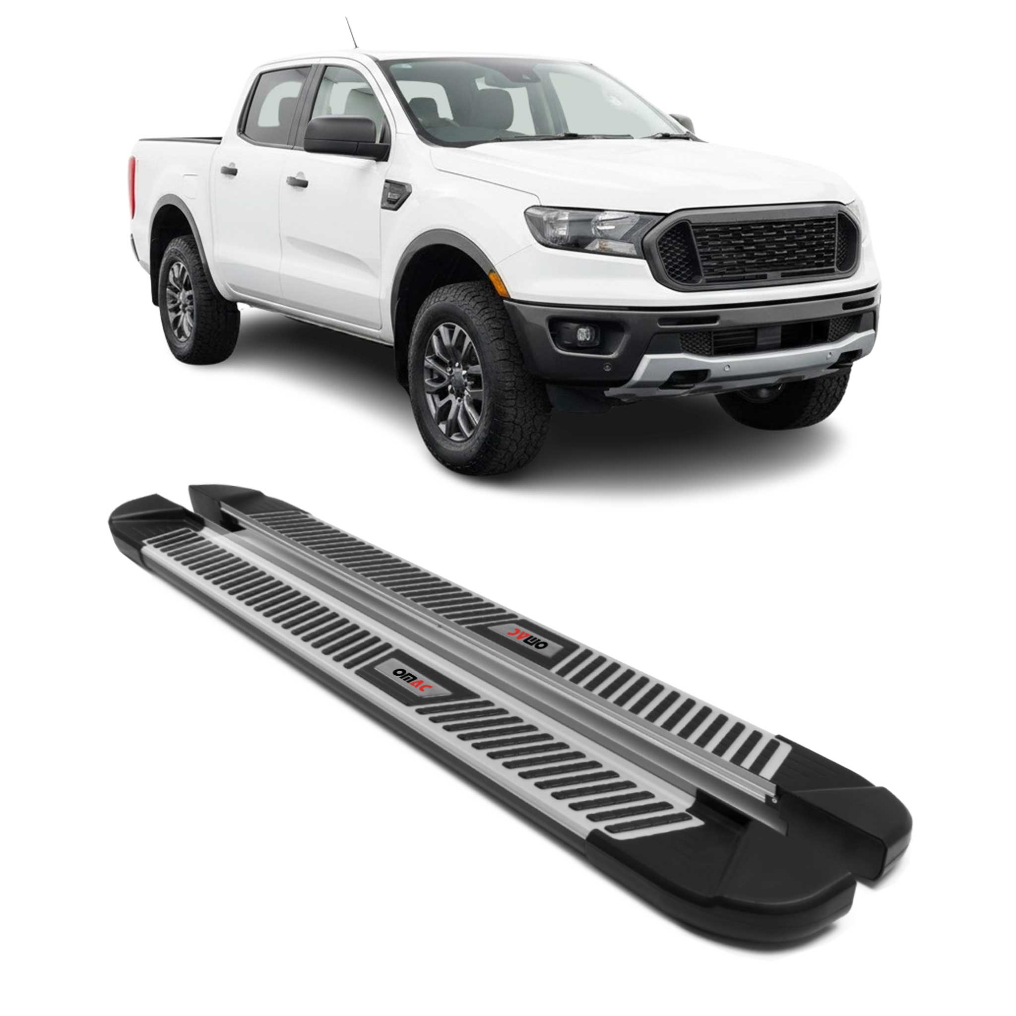 2019-2024 Ford Ranger SuperCab/Crew Cab Nerf Bar Side Step Running Boards Alu 2x