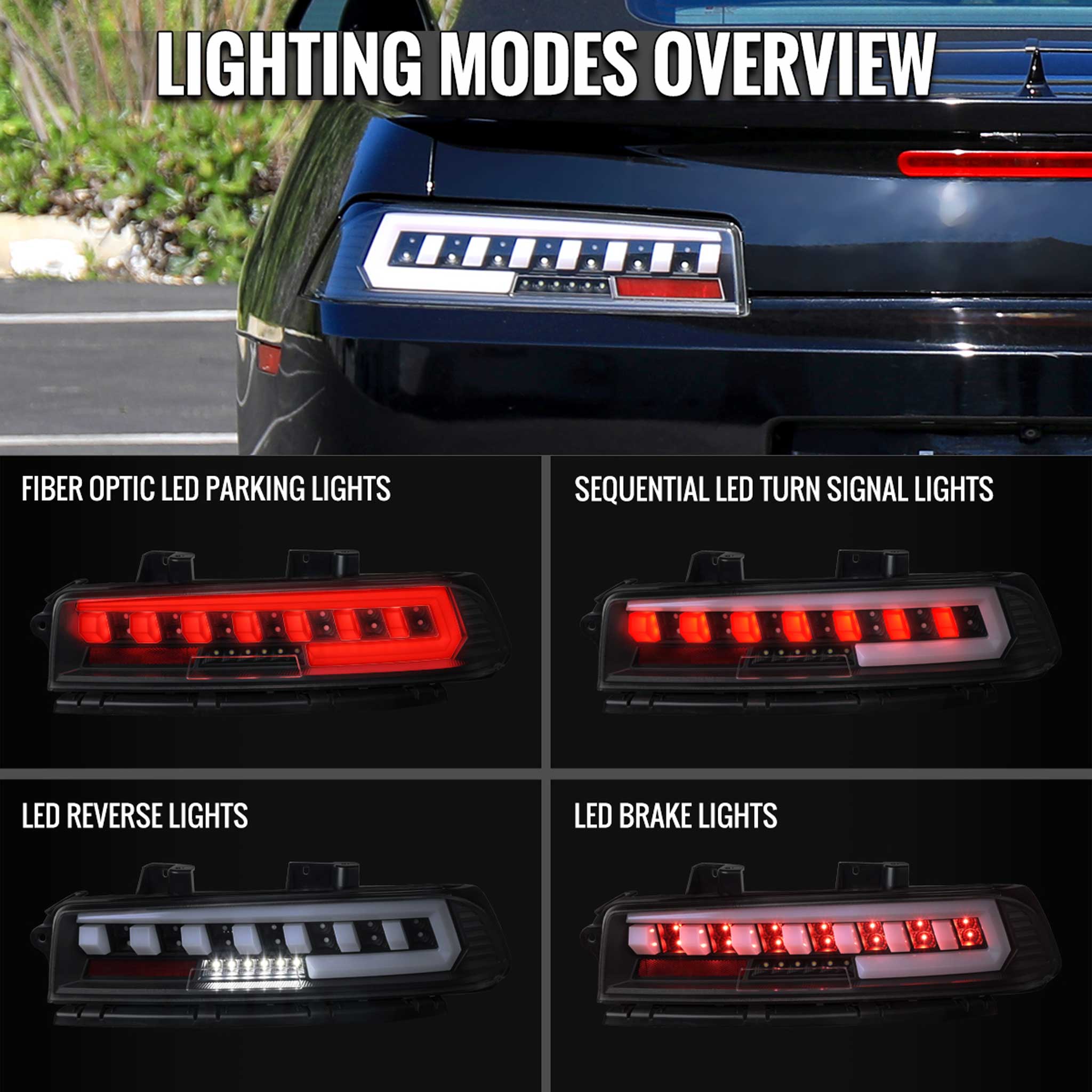 For Chevrolet Camaro 2014-2015 Full Red LED Sequential Tail Light Black Housing Clear Lens