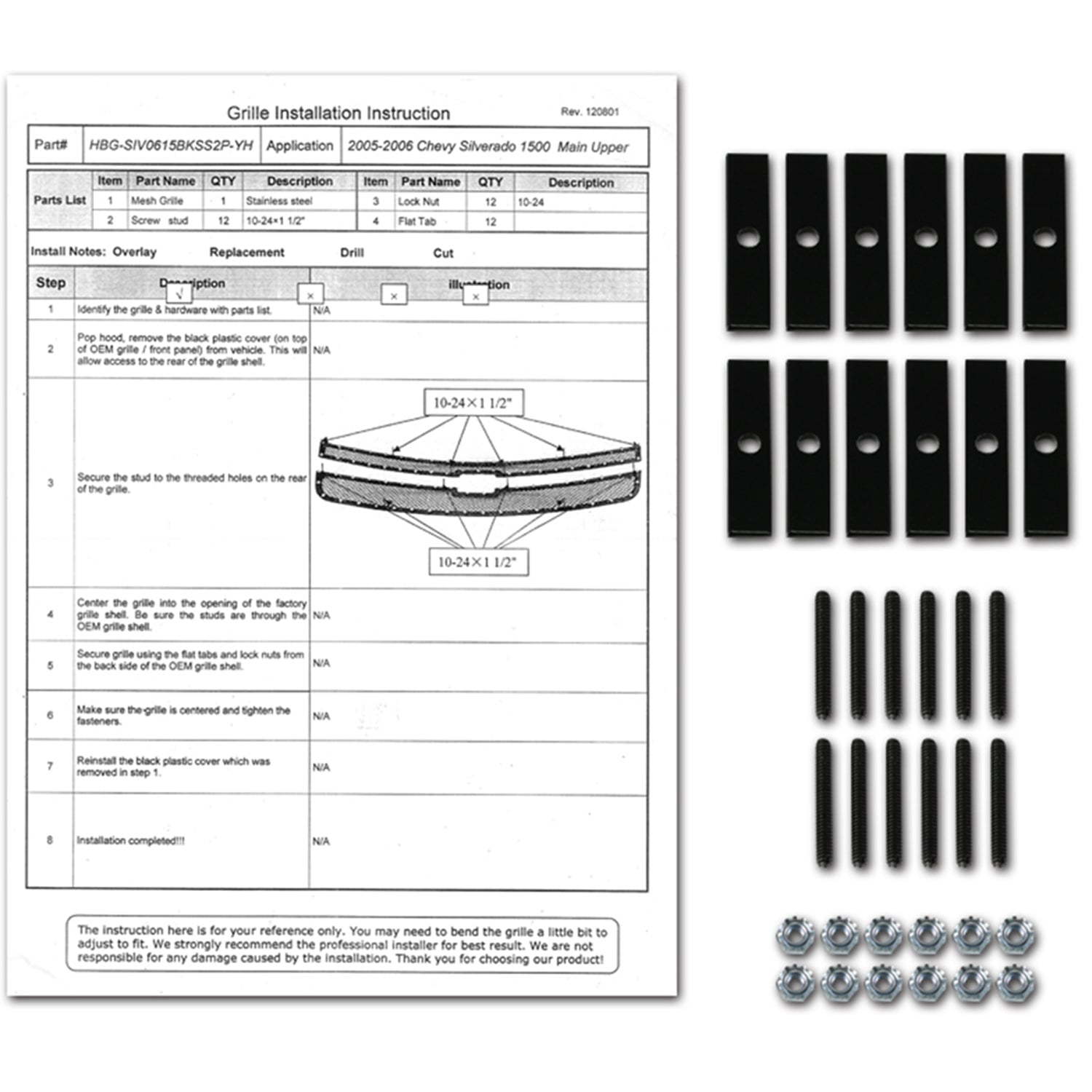 2005-2007 Chevy Silverado Rivet Style Black S.Steel 2PC Mesh Grille Insert