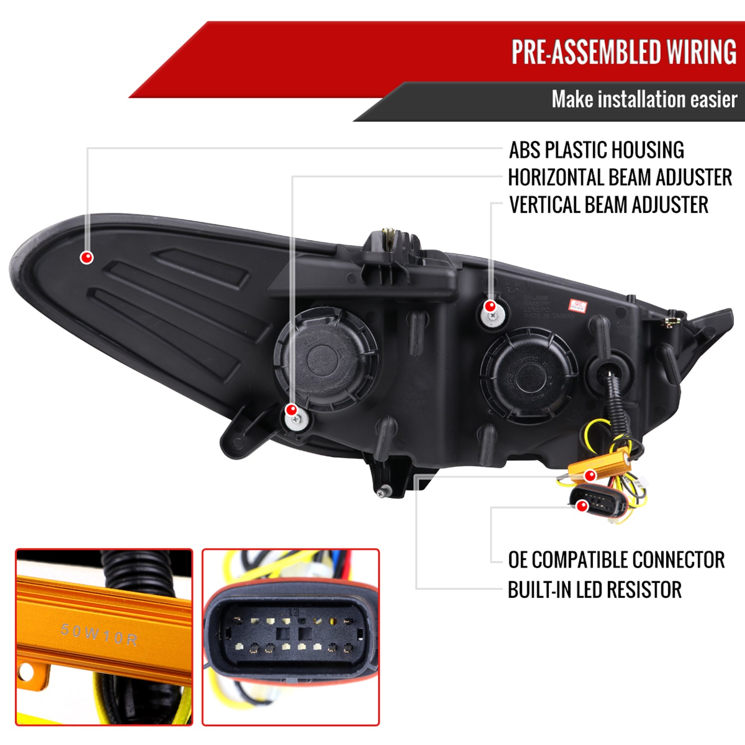 2013-2016 Ford Fusion Sequential Turn Signal Projector Headlights Matt Black