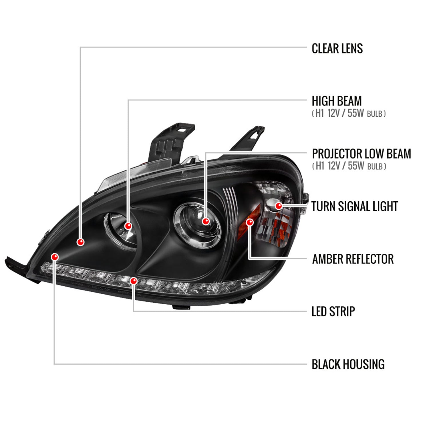 1998-2001 Mercedes Benz W163 ML Class Projector Headlights SMD LED Light Black