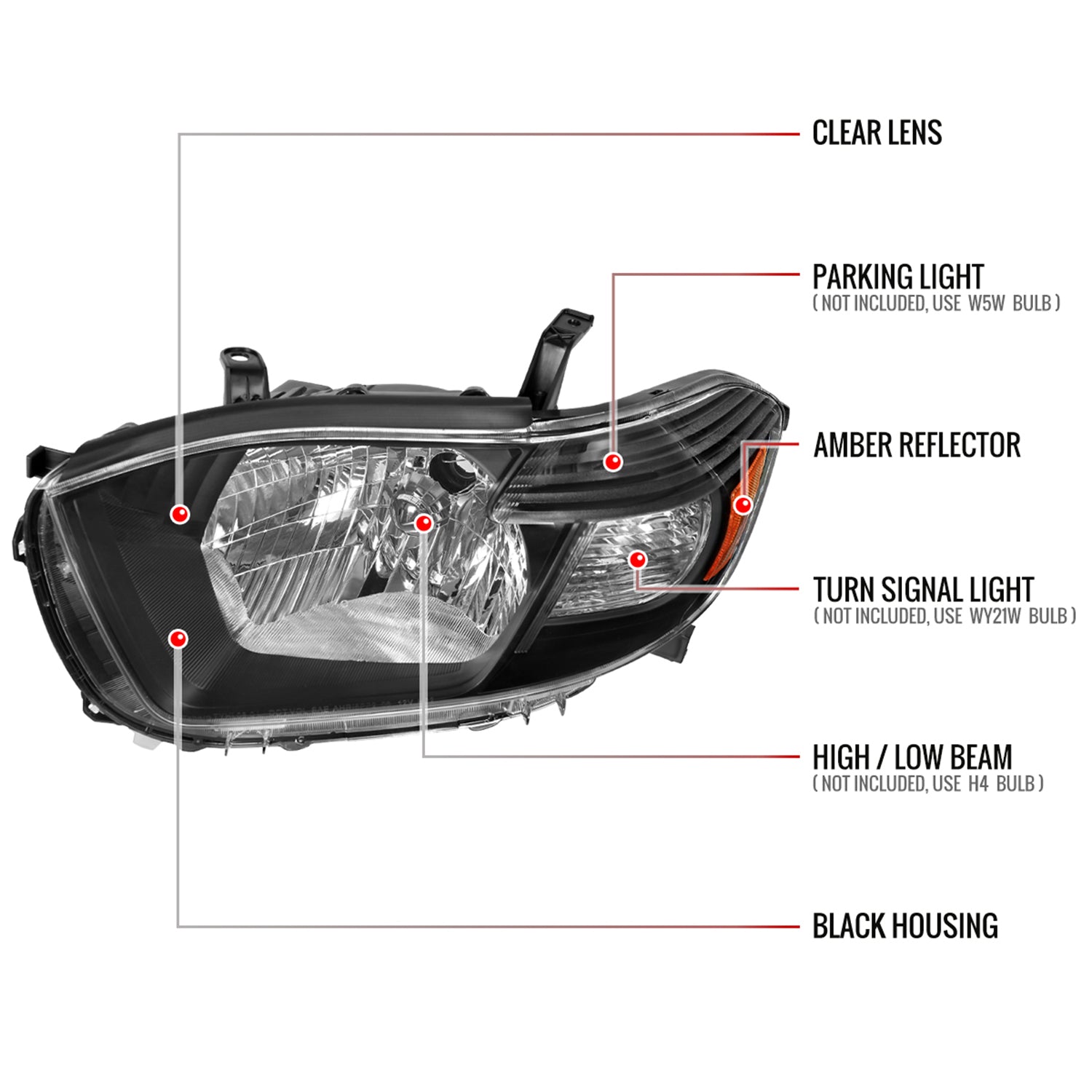 2008-2010 Toyota Highlander Factory Halogen Replacement Headlights Matt Black