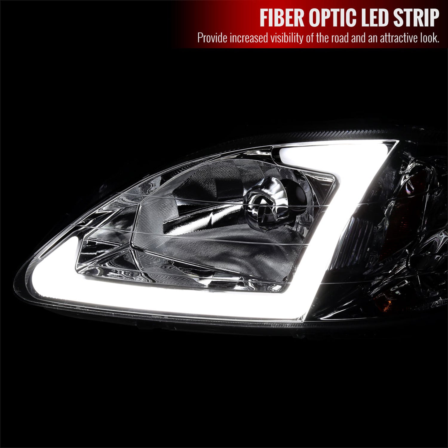 1999-2000 Honda Civic Coupe/SD LED Bar Factory Style Headlights Chrome/Clear