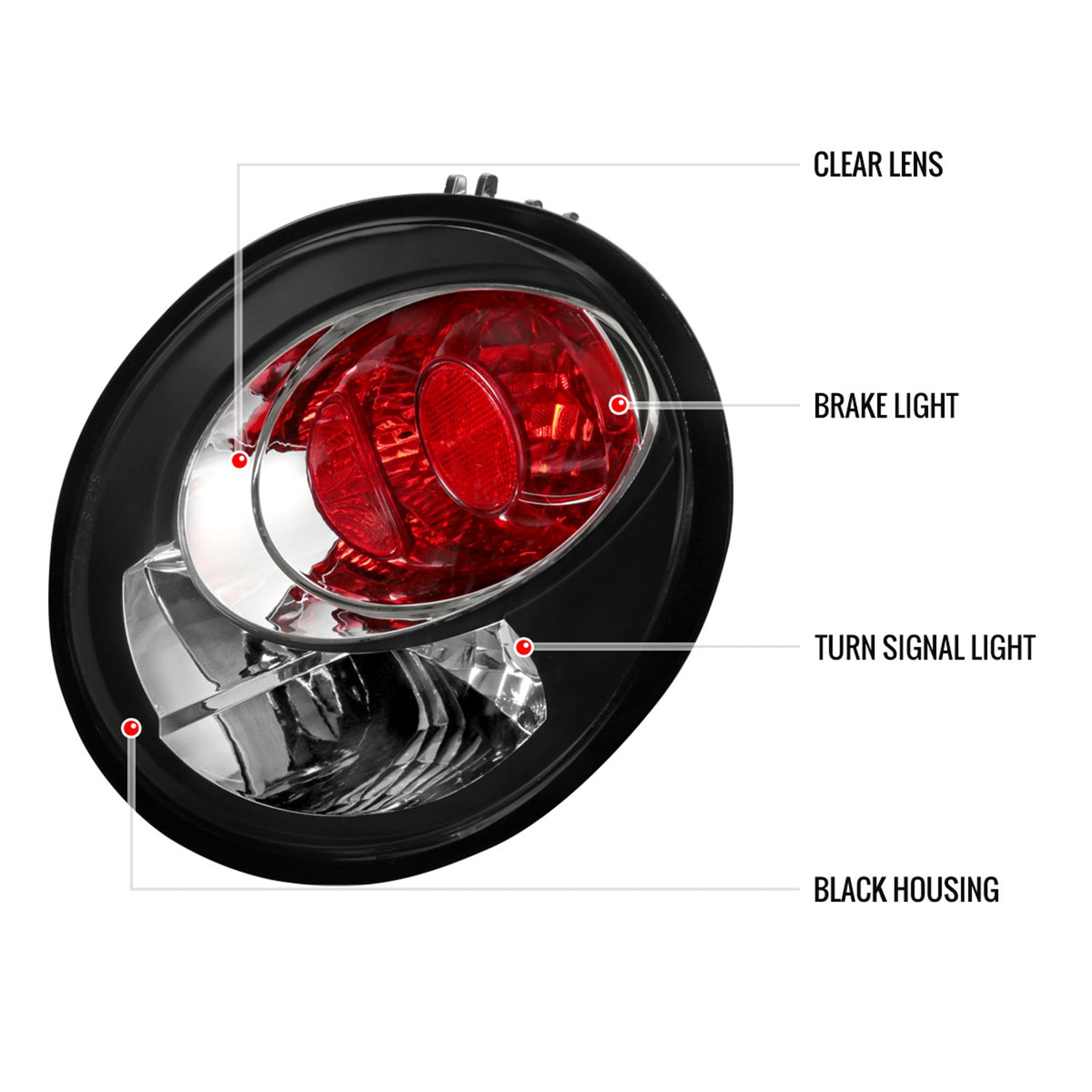 1998-2005 VW Beetle Tail Lights Matte Black Housing/Clear Lens
