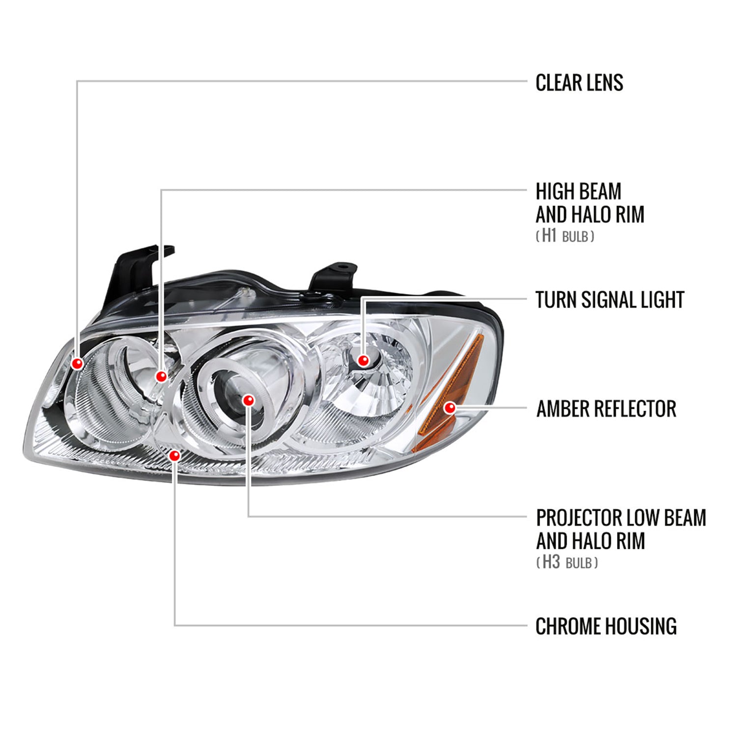 2004-2006 Nissan Sentra Dual Halo Projector Headlights Chrome/Clear Lens