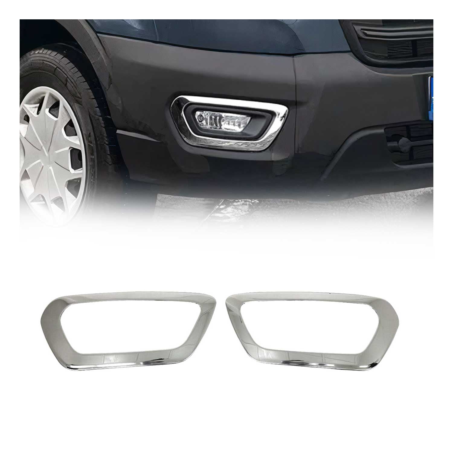 2021-2025 Ford Transit Fog Light Lamp Bezel Cover Stainless Steel Silver 2 Pcs