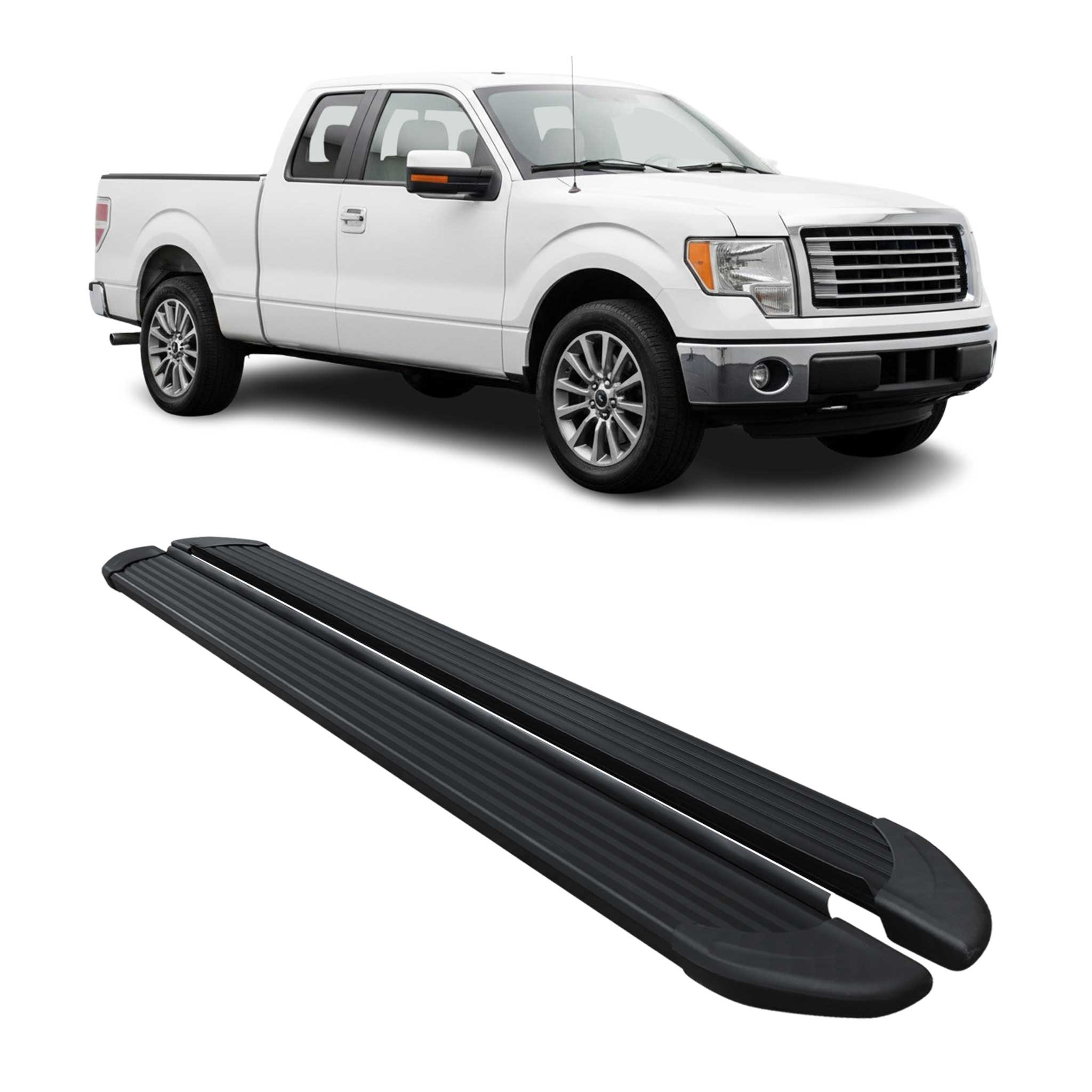 2009-2014 Ford F-150 Supercrew Cab Nerf Bars Side Steps Running Boards Black
