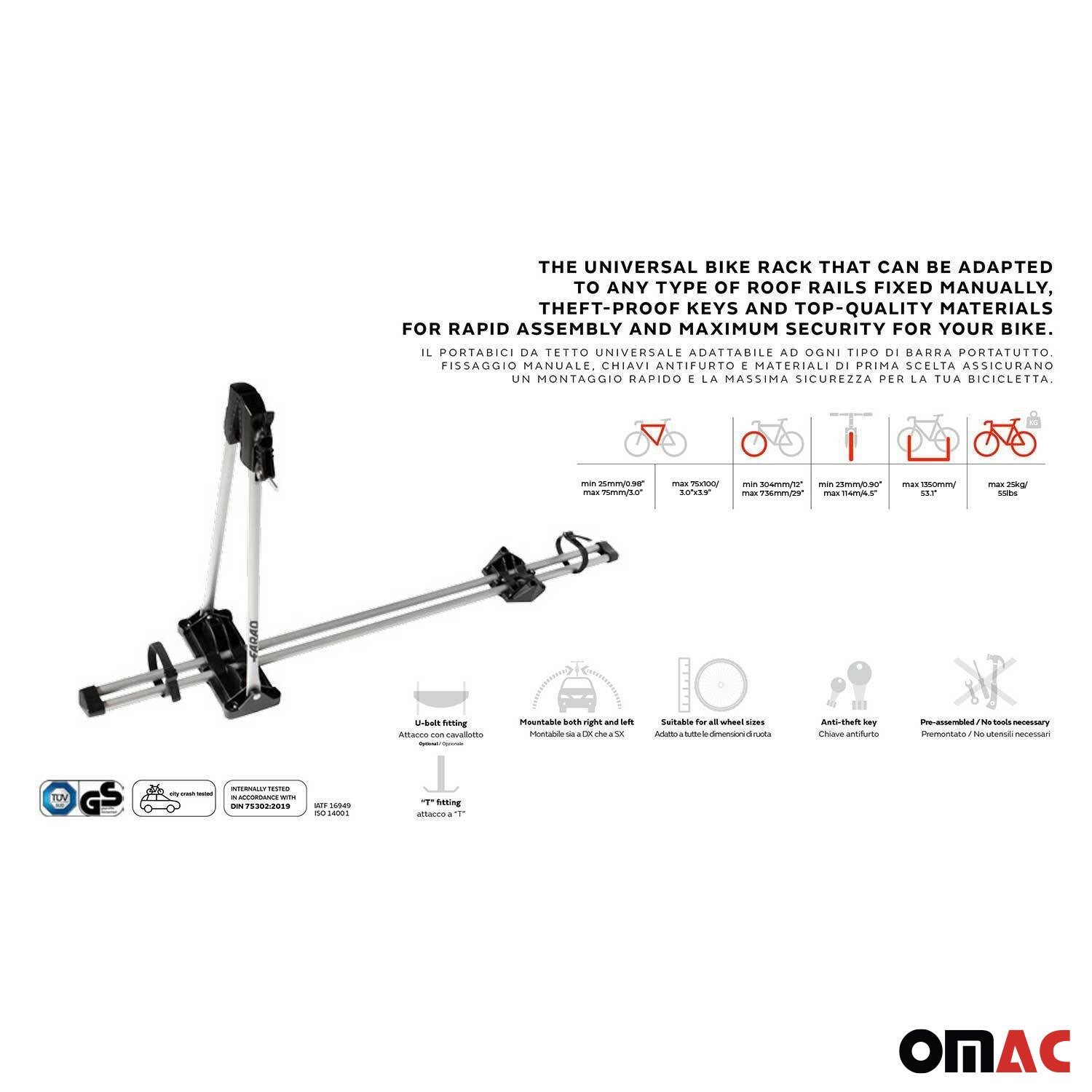 Bike Rack Mount Bicycle Carrier Lightweight Durable Steel Silver