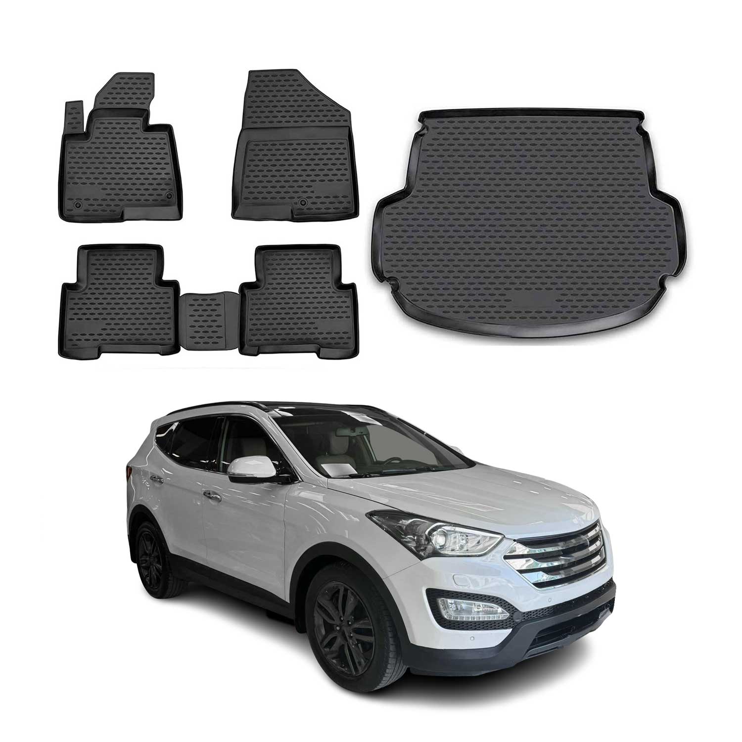 2013-2018 Hyundai Santa Fe Floor Mats & Cargo Liner Full Set All Weather Black