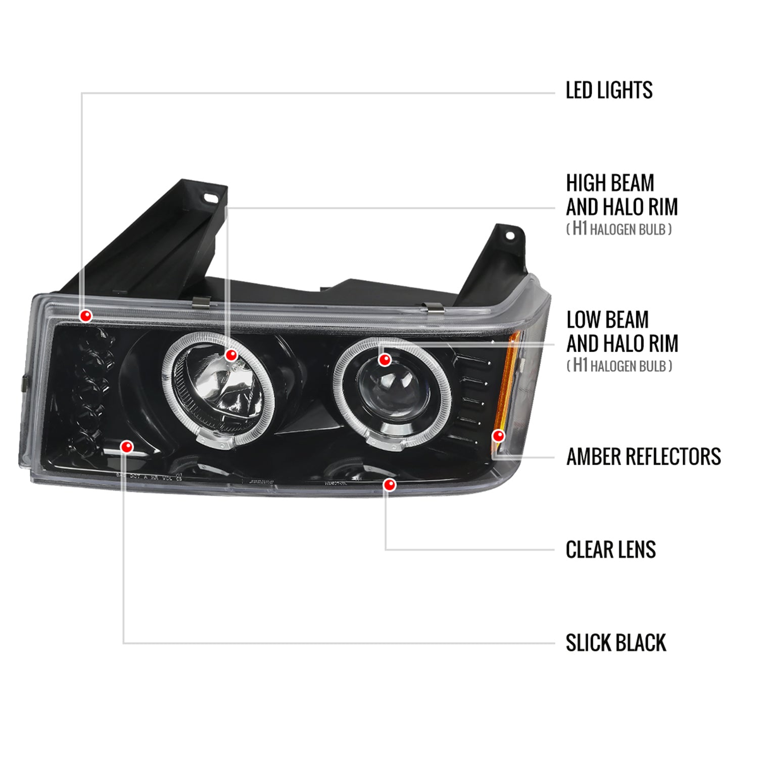 2004-2012 Chevy Colorado GMC Canyon Dual Halo Headlights&Corner Lights Pair