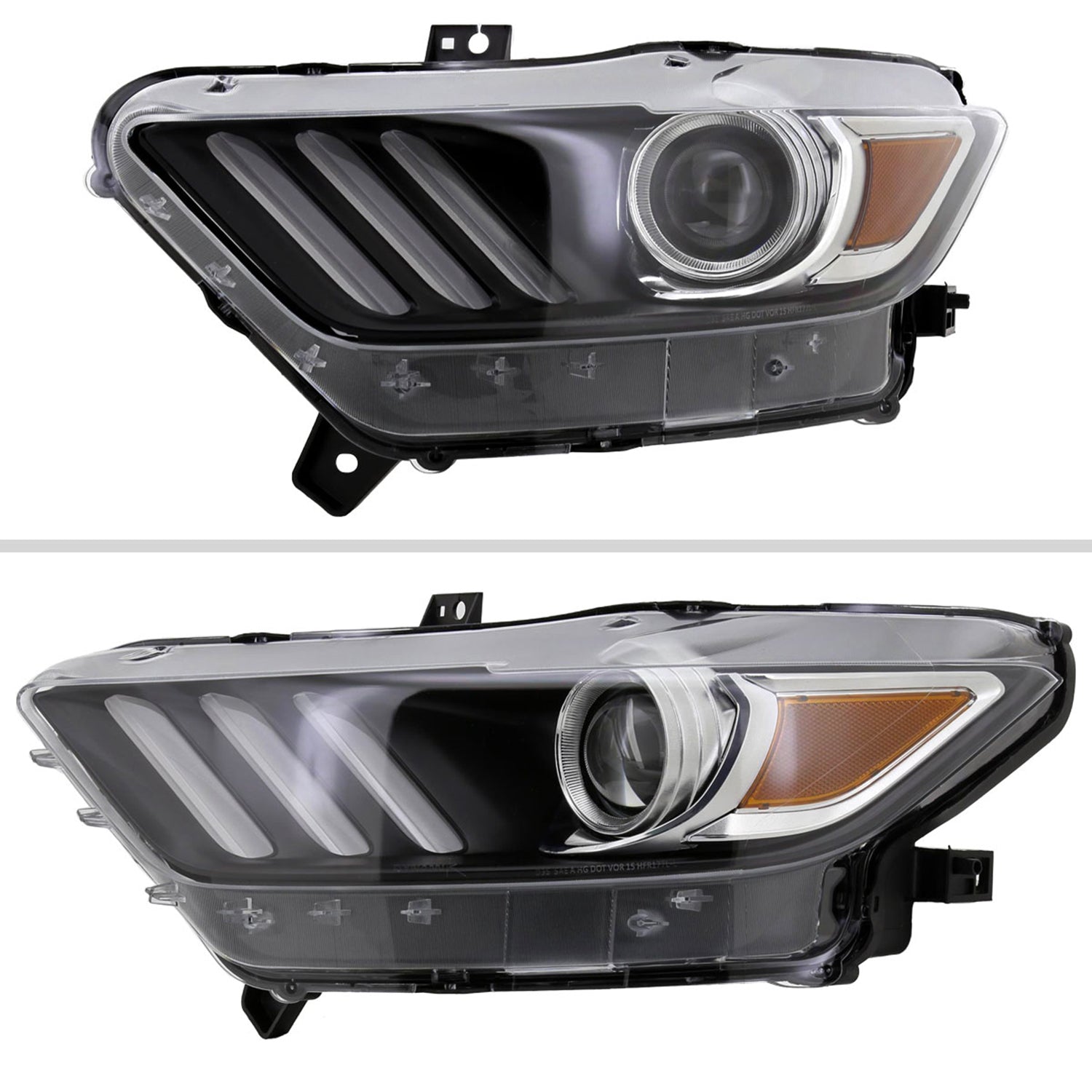 2015-2017 Ford Mustang / 18-2020 Shelby Strip LED Xenon HID Headlights Black