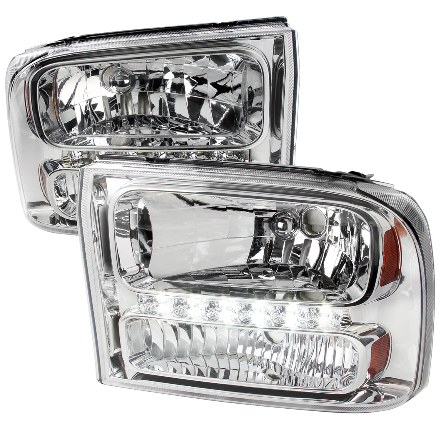 1999-2004 Ford F-250/350/450/550/Excursion Crystal Headlights LED Light Chrome