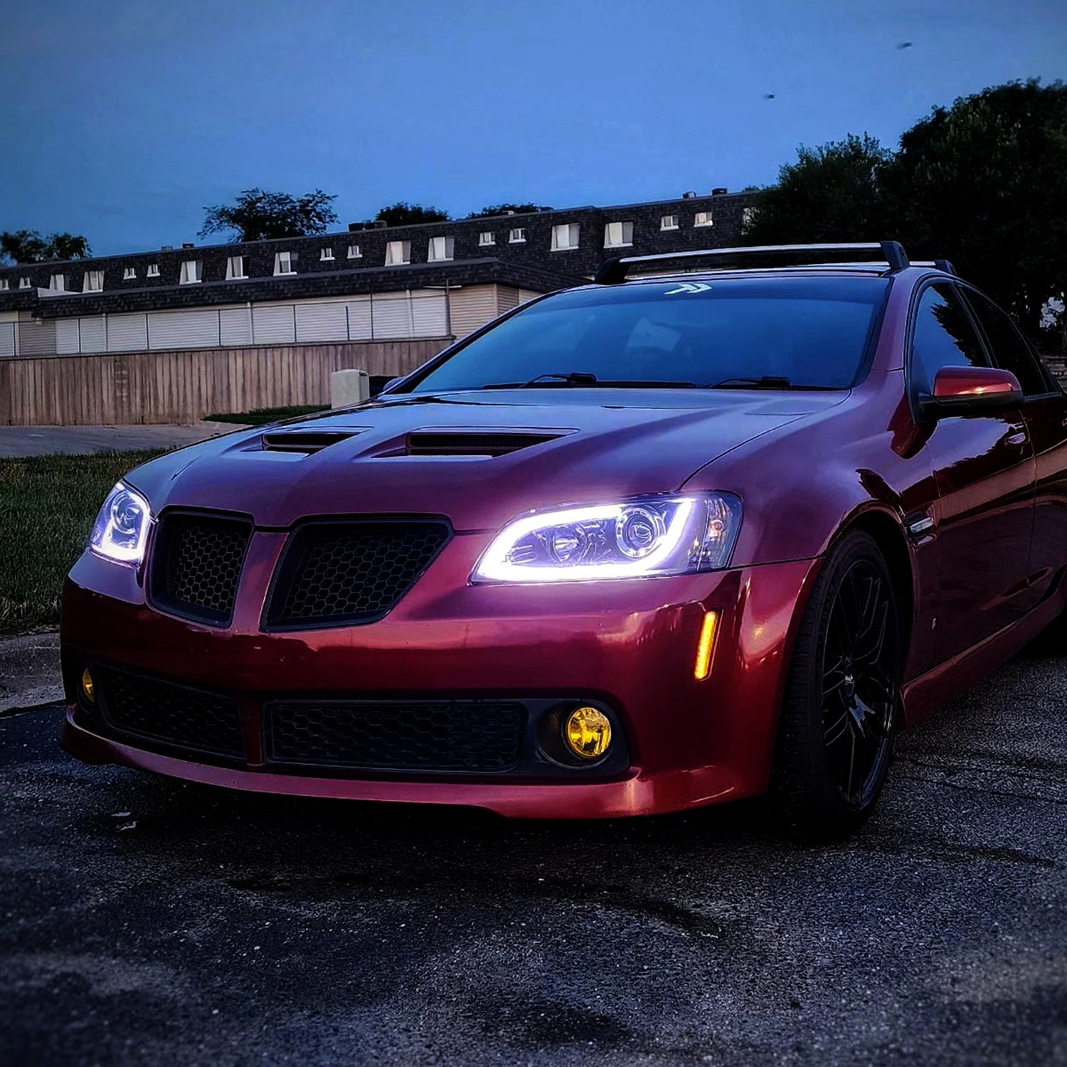 2008-2009 Pontiac G8 LED Bar Projector Headlights Glossy Black/Smoke Lens