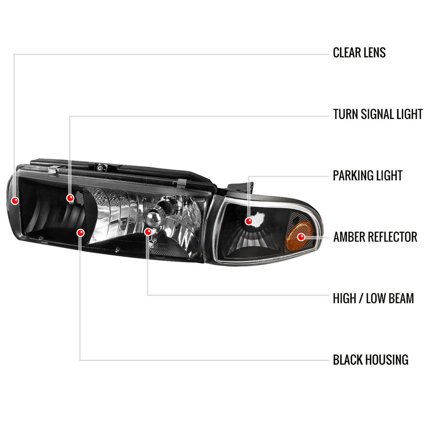 1991-1996 Chevy Caprice / Impala Factory Headlights Corner Signal Black