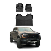 2015-2020 Ford F150 SuperCrew Premium Floor Mats Liners First and Second Row Set Black