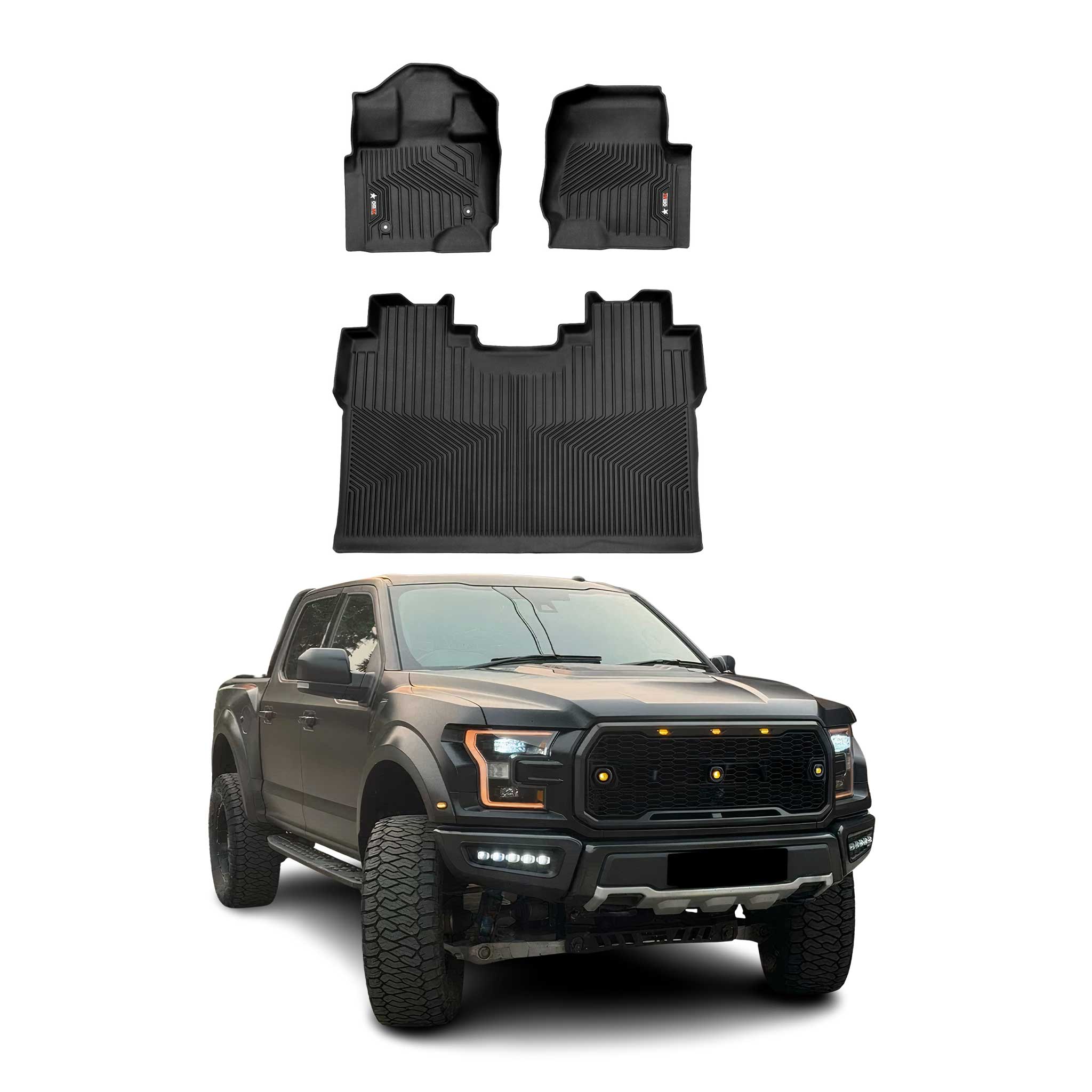 2015-2020 Ford F150 SuperCrew Premium Floor Mats Liners First and Second Row Set Black