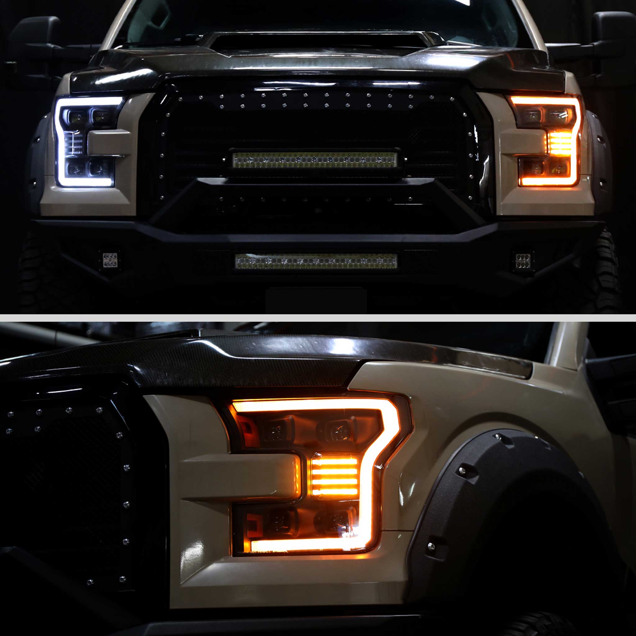 For Ford F-150 2015-2017 LED Headlights LED Turn Signals DRL Parking Light Strip Black Housing Clear Lens