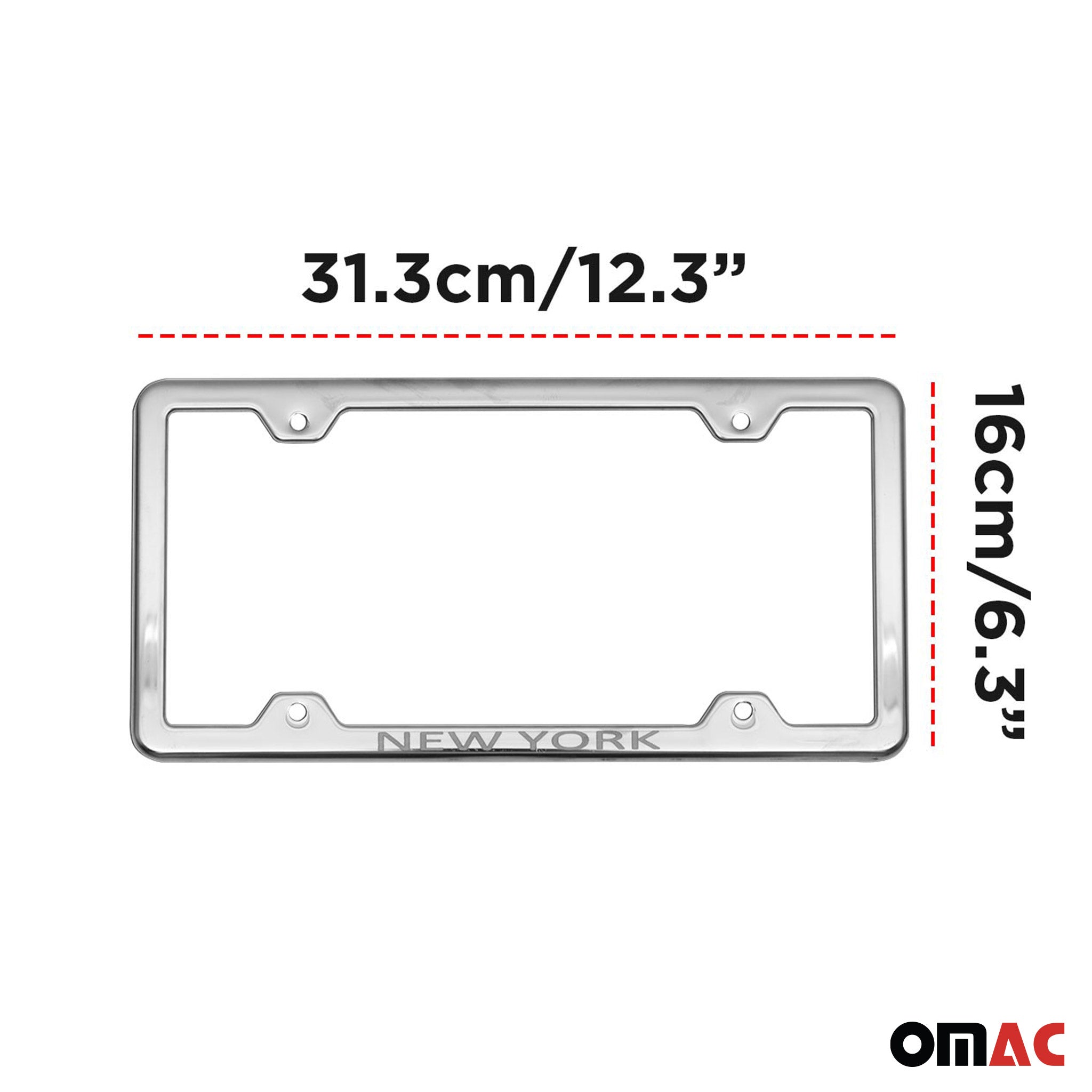 NEW YORK Print License Plate Frame Chrome Stainless Steel 2 Pcs.