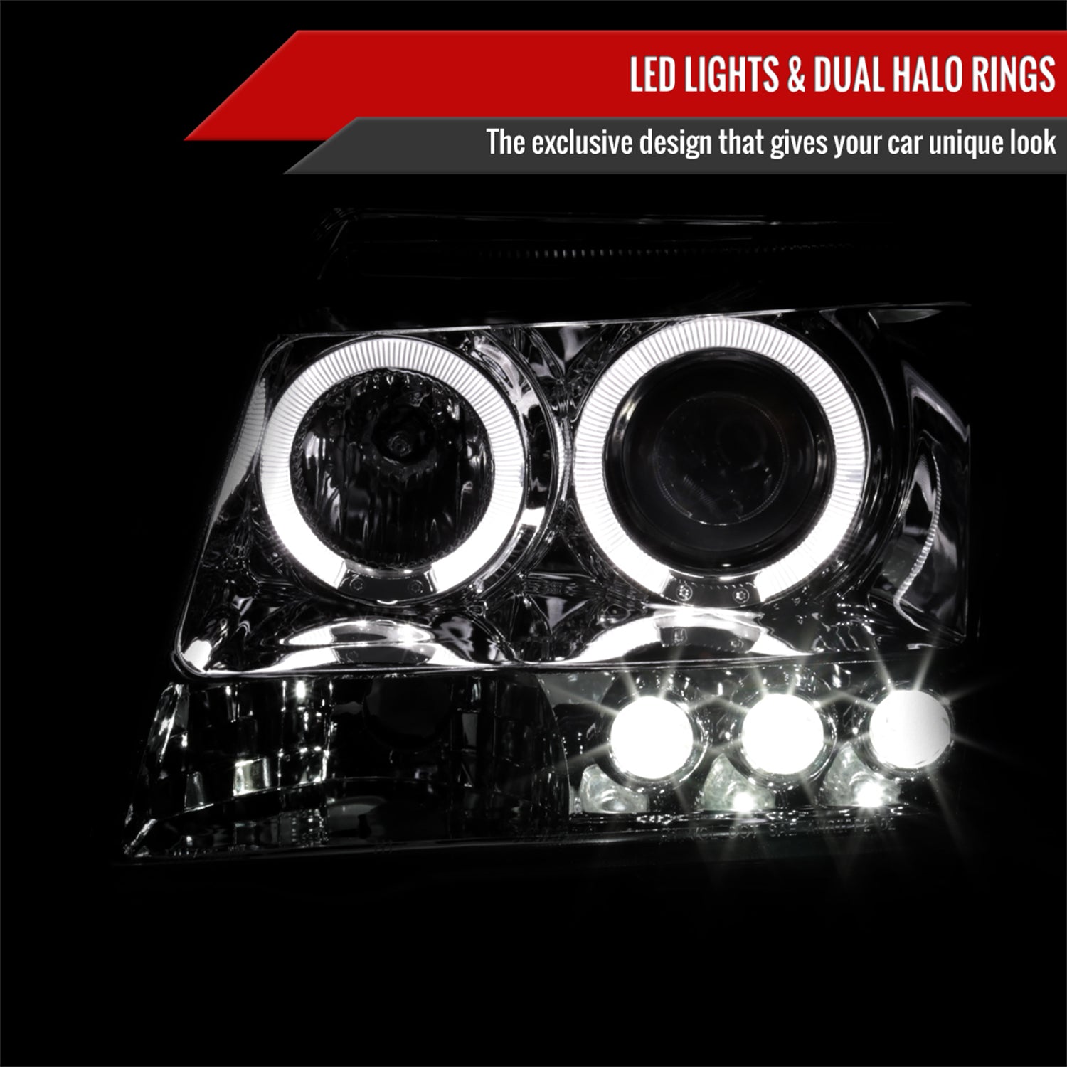 2005-2015 Nissan Xterra Dual Halo Projector Headlights Chrome/Clear Lens