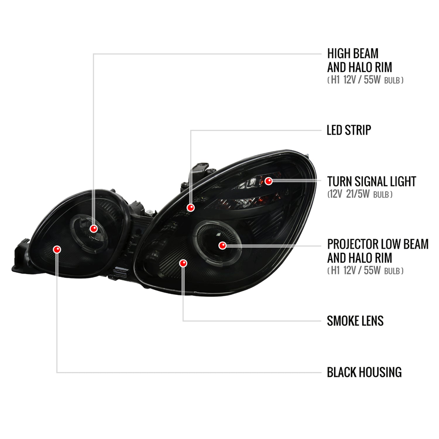 1998-2005 Lexus GS300/GS400/GS430 Halo Projector Headlights LED Light Smoke