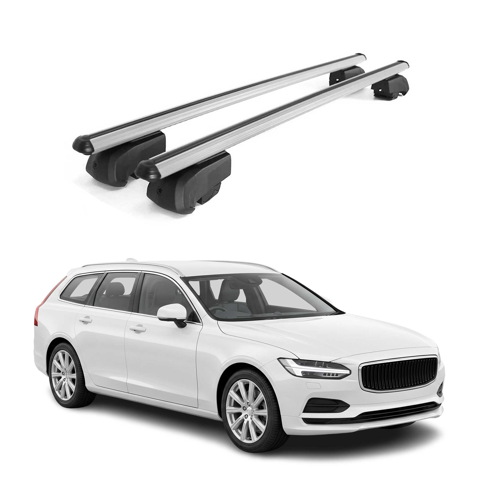 Roof Rack Cross Bars Luggage Carrier for Volvo V90 2017-2021 Aluminium Gray 2x