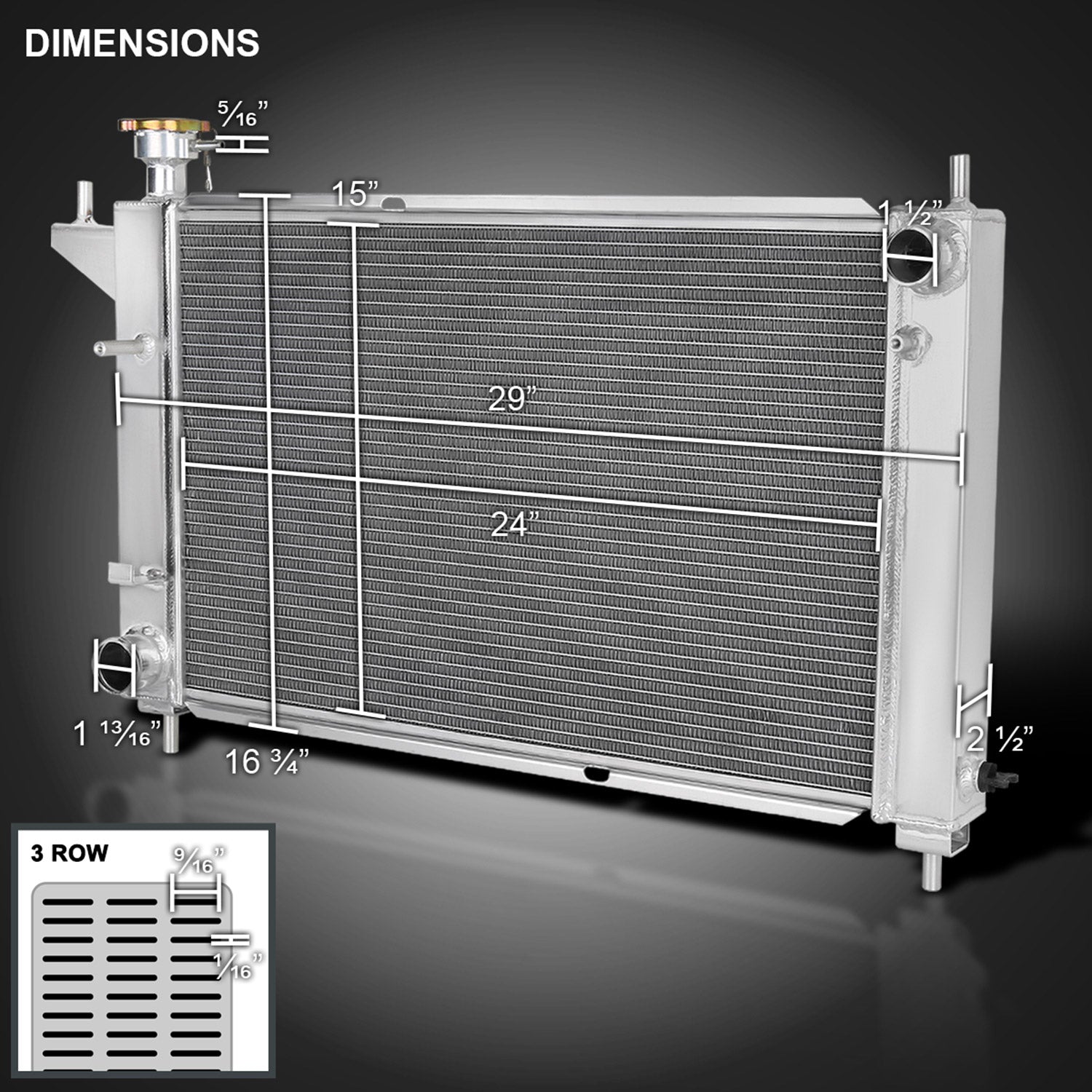 1994-1995 Ford Mustang 3.8L 5.0L Manual Transmission Alu 3-Row Radiator