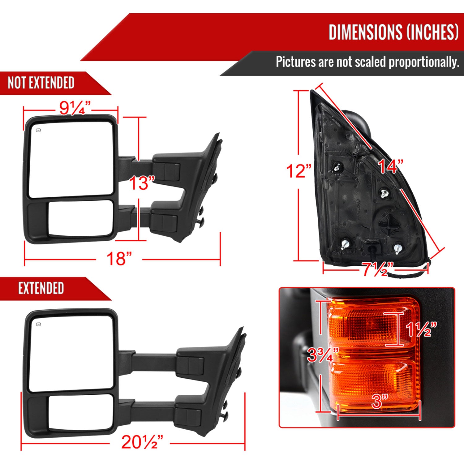 1999-2016 Ford F-250/350/450/550 Manual Towing Mirrors Amber Lens &Turn Signal