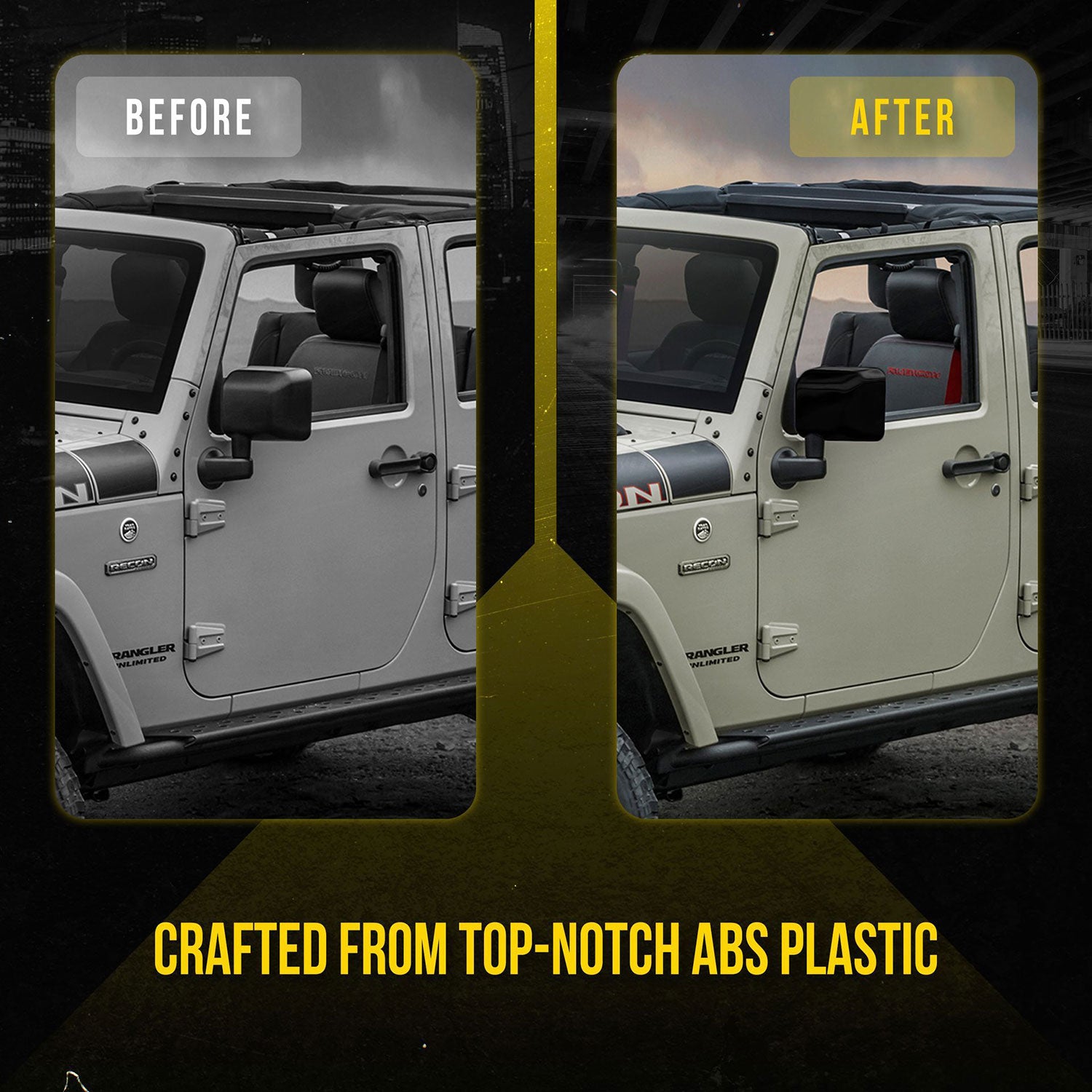 2007-2018 Jeep Wrangler Mirror Cover Caps Gloss Black 2Pcs ABS Plastic