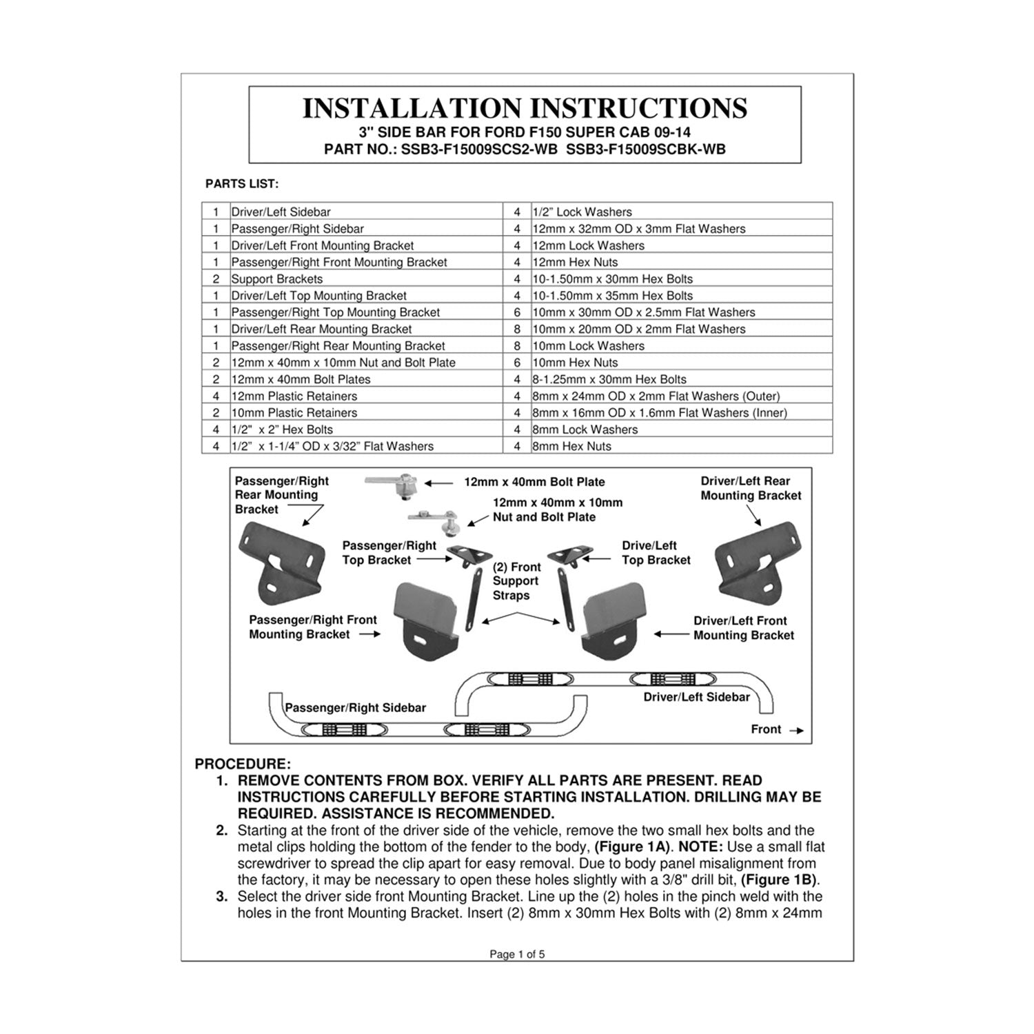 2009-2014 Ford F-150 Super Cab 3" Black Stainless Steel Side Step Nerf Bars