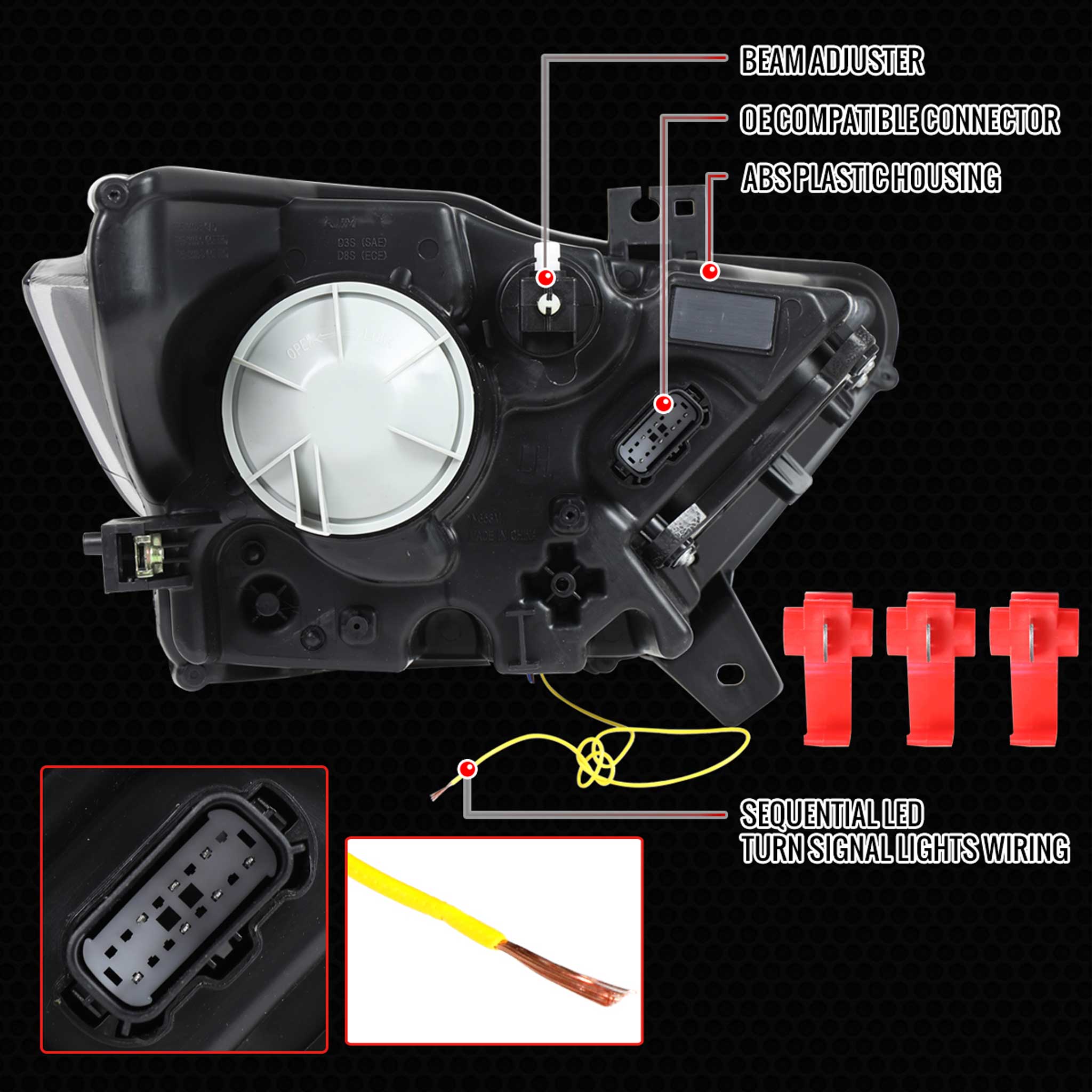 For Ford Mustang 2015-2017 Full LED Projector Headlights Sequential Start-Up Black Clear Lens
