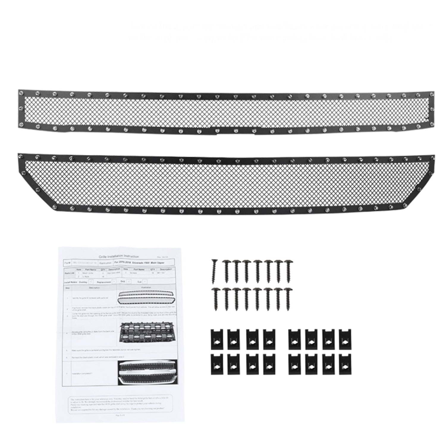2016-2018 Chevy Silverado 1500 Rivet Style Black Steel Mesh Grille Insert