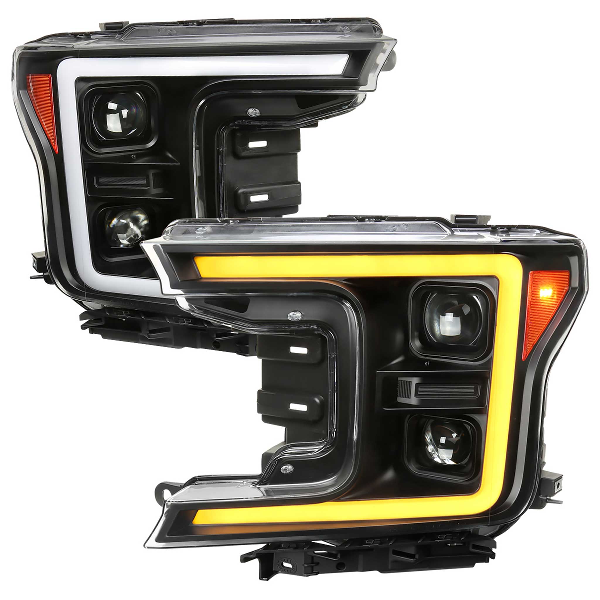 For Ford F-150 2018-2020 LED C-Bar Projector Headlights Turn Signal Lights Matte Black Housing Clear Lens