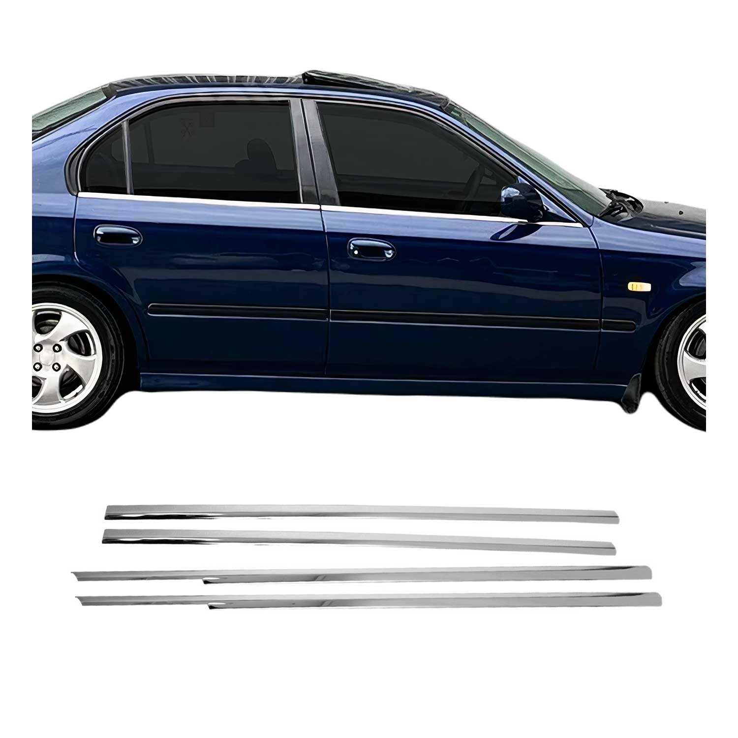 1996-2000 Honda Civic Sedan Window Molding Trim Streamer Stainless Steel
