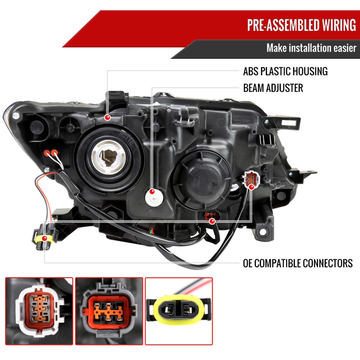 2014-2016 Nissan Rogue LED Strip Factory Style Headlights Chrome/Smoke Lens