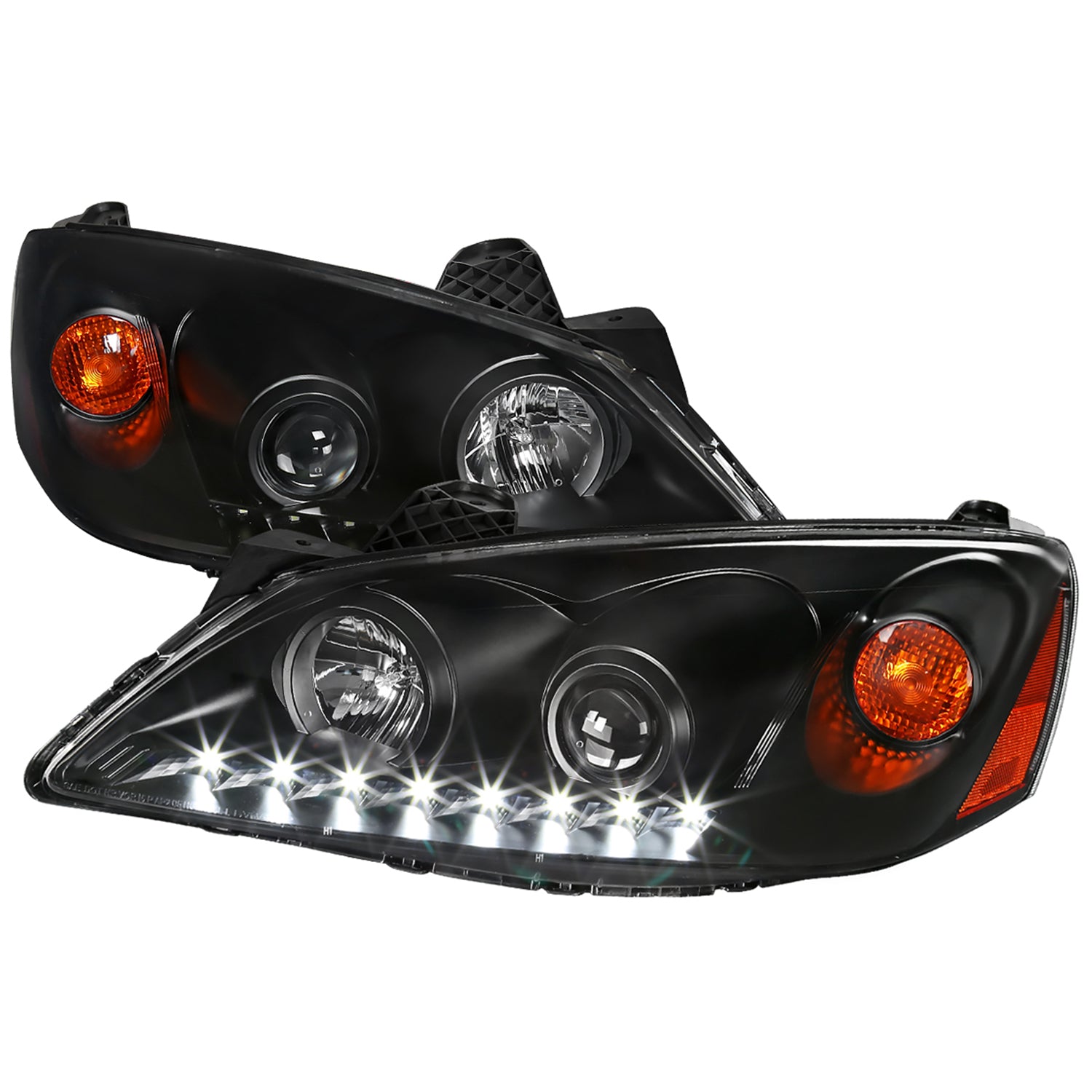 2005-2010 Pontiac G6 Projector Headlights w/ LED Light Strip Matte Black/Clear